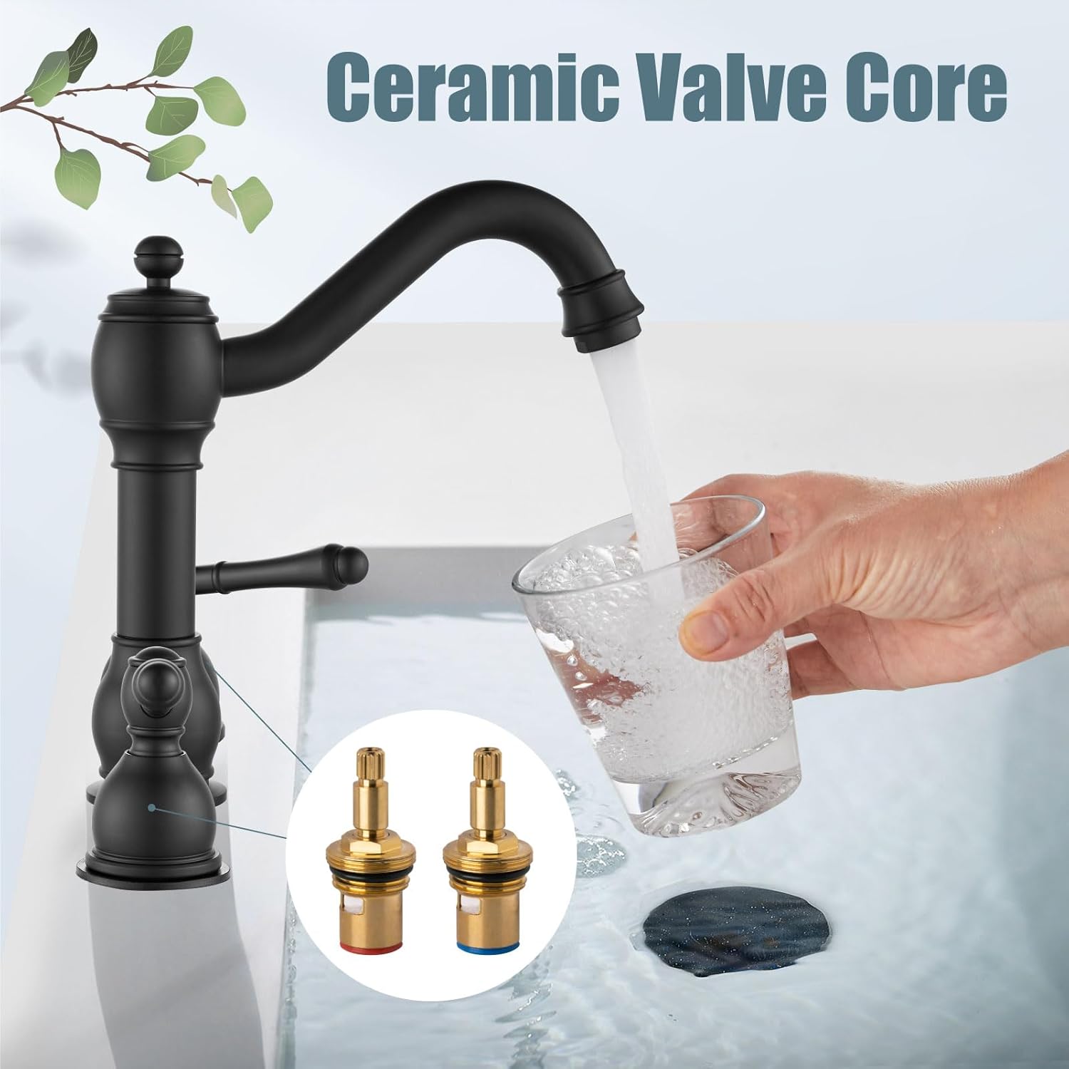 Aolemi 8 Inch Widespread Bathroom Sink Faucet 3 Hole Deck Mount Vanity Basin Mixer Tap with Pop Up Drain Assembly Matte Black Double Lever Handle