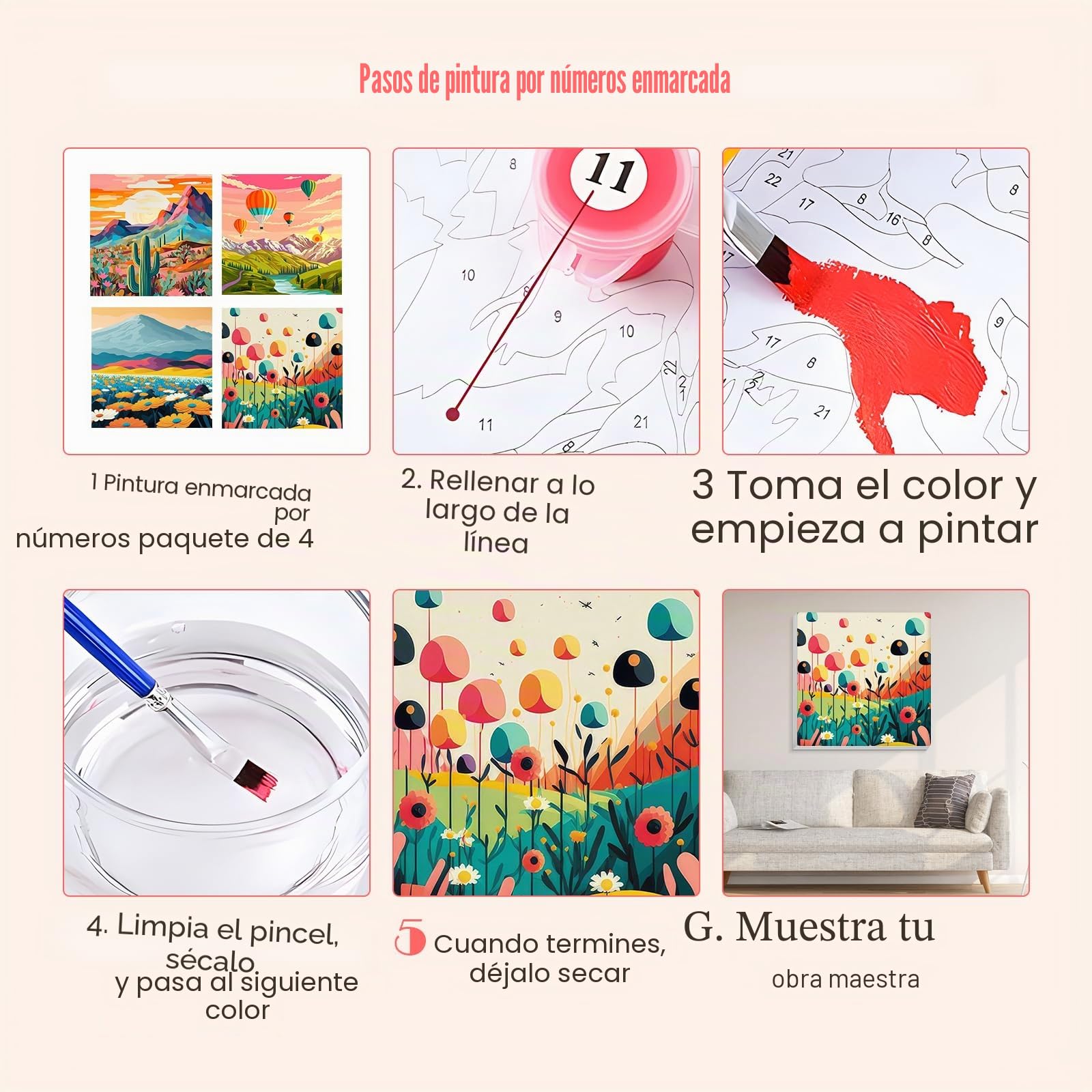 MISCER Pack De 4 Pinturas Por Números De Paisaje De Montaña – Lienzos De 20x20 Cm, Con Pinceles, Para Niños Y Adultos, Decoración Del Hogar