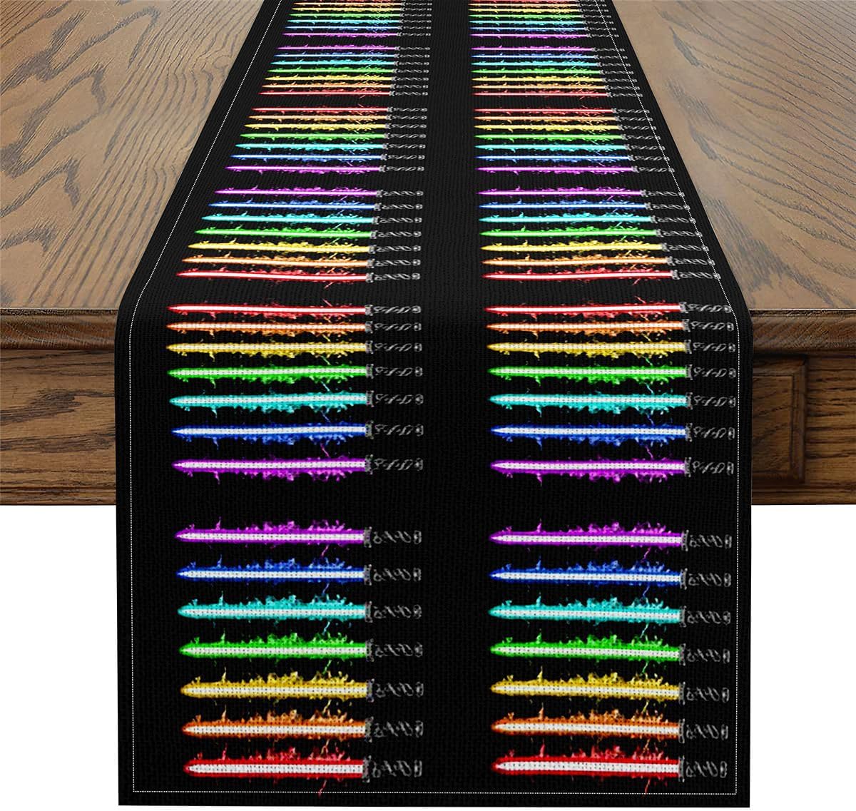 Feelyou Lightsaber Table Runner 120x13 Inch Colorful Decorations Indoor Outdoor Party Supply Lightsaber Grommet Home Kitchen Dining Decor Dresser Scarfs Future Technology Home Decor for Living Room