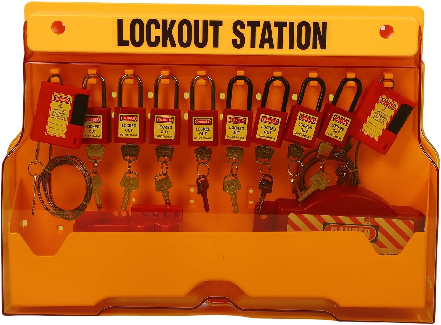 Lockout Tagout Station, Wall Mounted Lock Out Tagout Padlock Station with 8 Safety Padlocks, 20 Tags, 3 Hasps & 6 Circuit Breaker Lockout, Lock Out Tag Out Kit Board