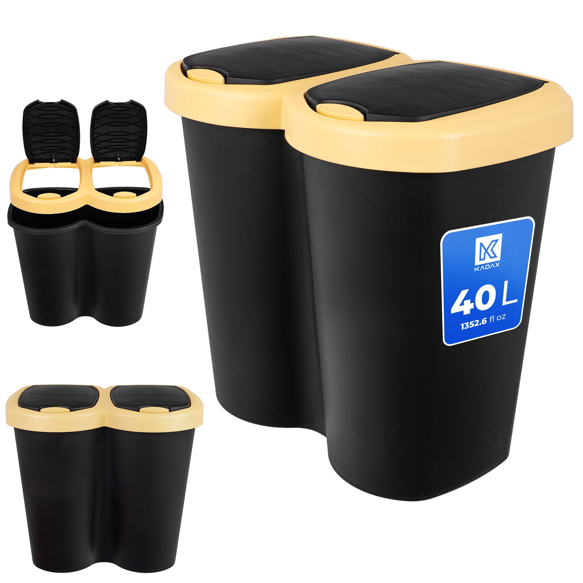 KADAX Doppel Mülleimer, 2 x 20 Liter, Mülltrennsystem mit 2 Fächer, Doppelmülleimer mit Deckel, Abfalleimer aus Kunststoff für Küche, Küchenmülleimer (40L) Küche, Haushalt & Wohnen