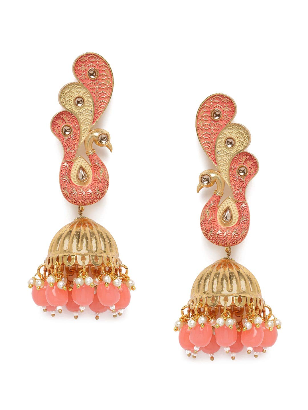 Zaveri Pearls Enamelling Peach Peacock Inspired Jhumki Earring For Women-ZPFK9849 (B08PSMNLQD) Amazon Price History, Amazon Price Tracker