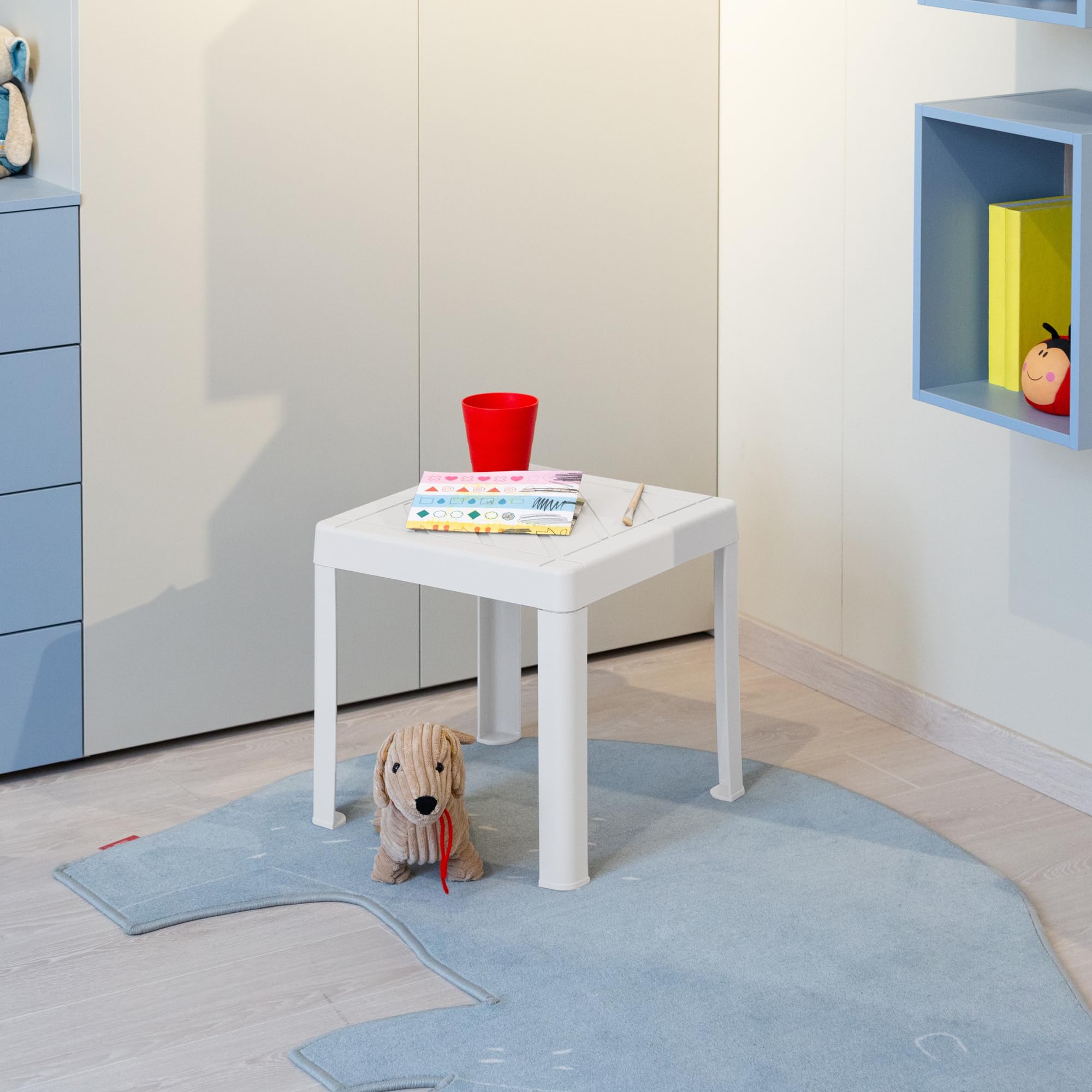 DEA HOME Tavolino per bambini POP plastica robusta bianco 39x39x38h cm leggero stabile sicuro montaggio facile senza attrezzi