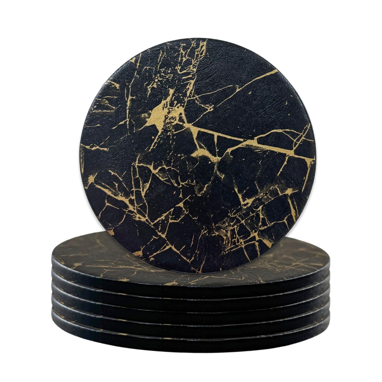 6 sous-verres cuir pu effet marbre noir