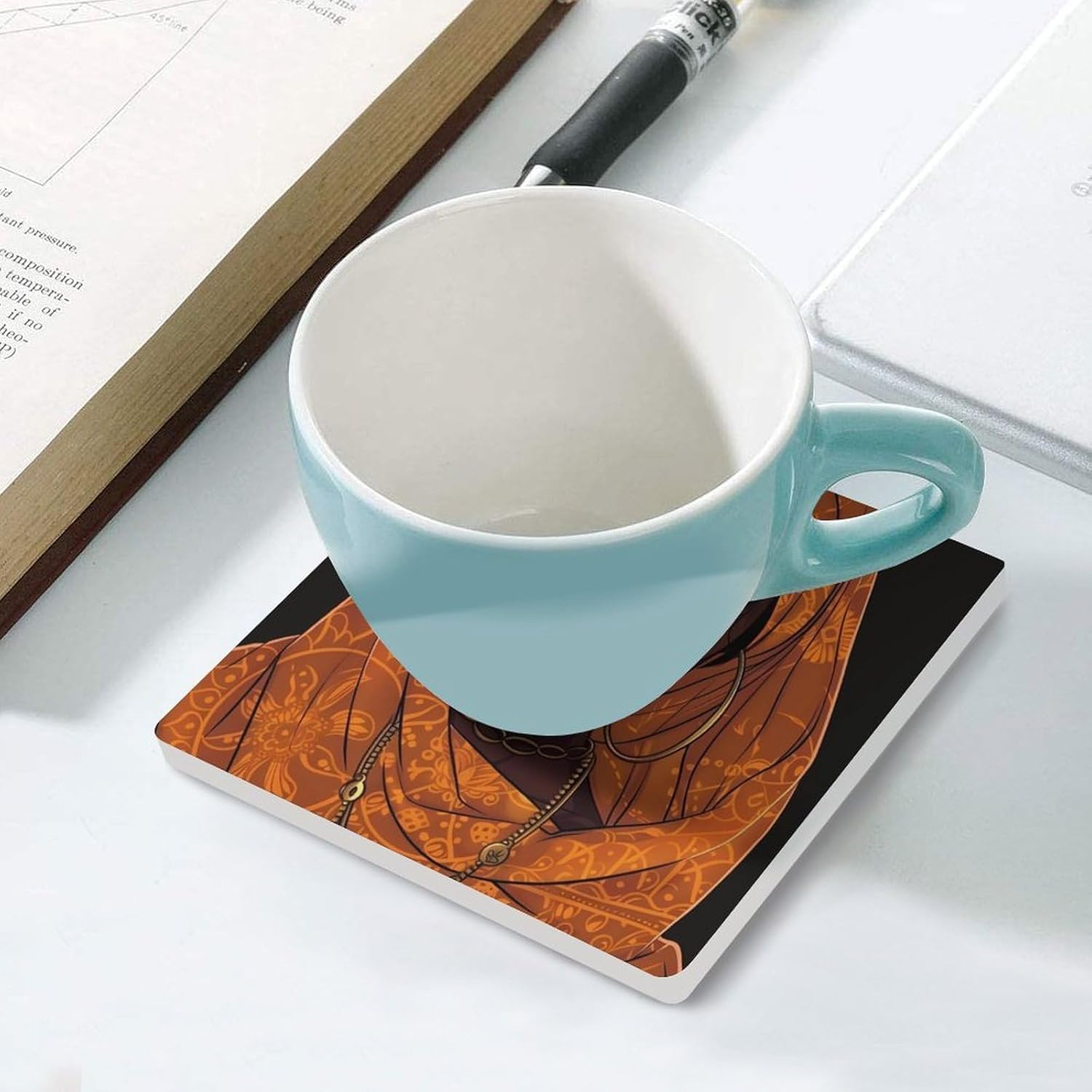 African A-mericans Pretty Women Coaster for Drinks Square Ceramic Table Coasters Stone Mat Crafts 4PCS Home Kitchen Decor