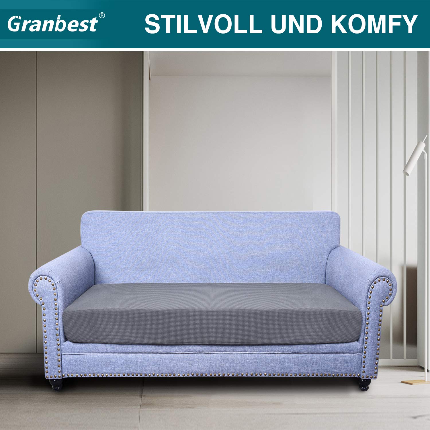 Granbest Federa Per Cuscino Divano In Velluto Elasticizzato - 2 Posti, Grigio - Lavabile E Antiscivolo