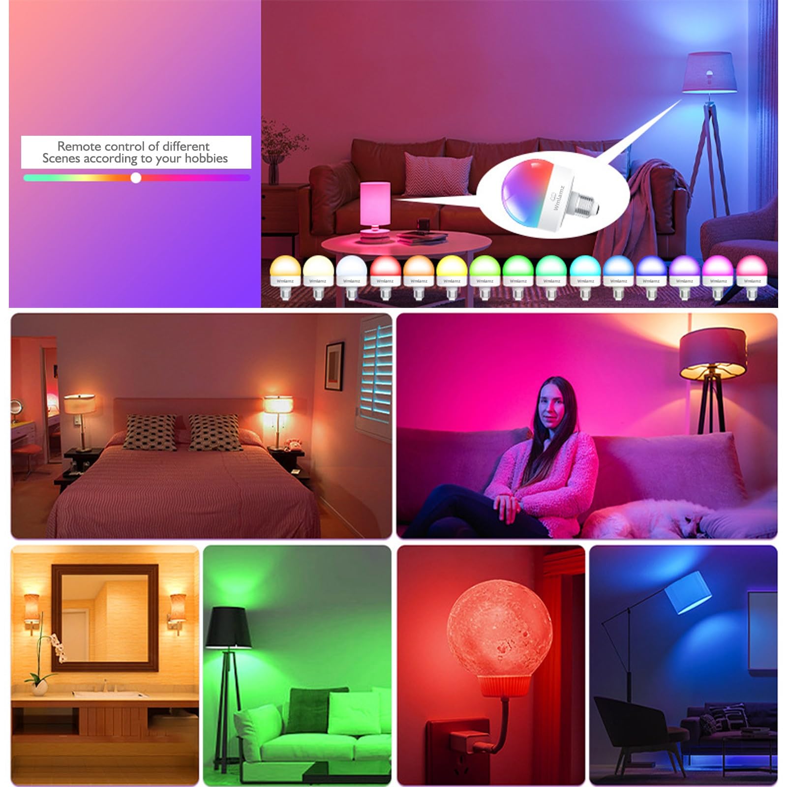 Bombillas Inteligentes Recargables, Con Mando A Distancia E26/E27 LED Bombillas De Emergencia RGBCW Color Para Aplique Inalámbrico De Pared (Color : 4 Packs)