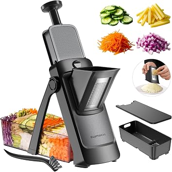 SupMaKin 2026 Upgrade Safe Mandoline Slicer,Multi Vegetable Chopper,Potato Slicer, Onion Chopper with Drain Basket Storage Container, Cheese Grater Kitchen Chopping Artifact Black