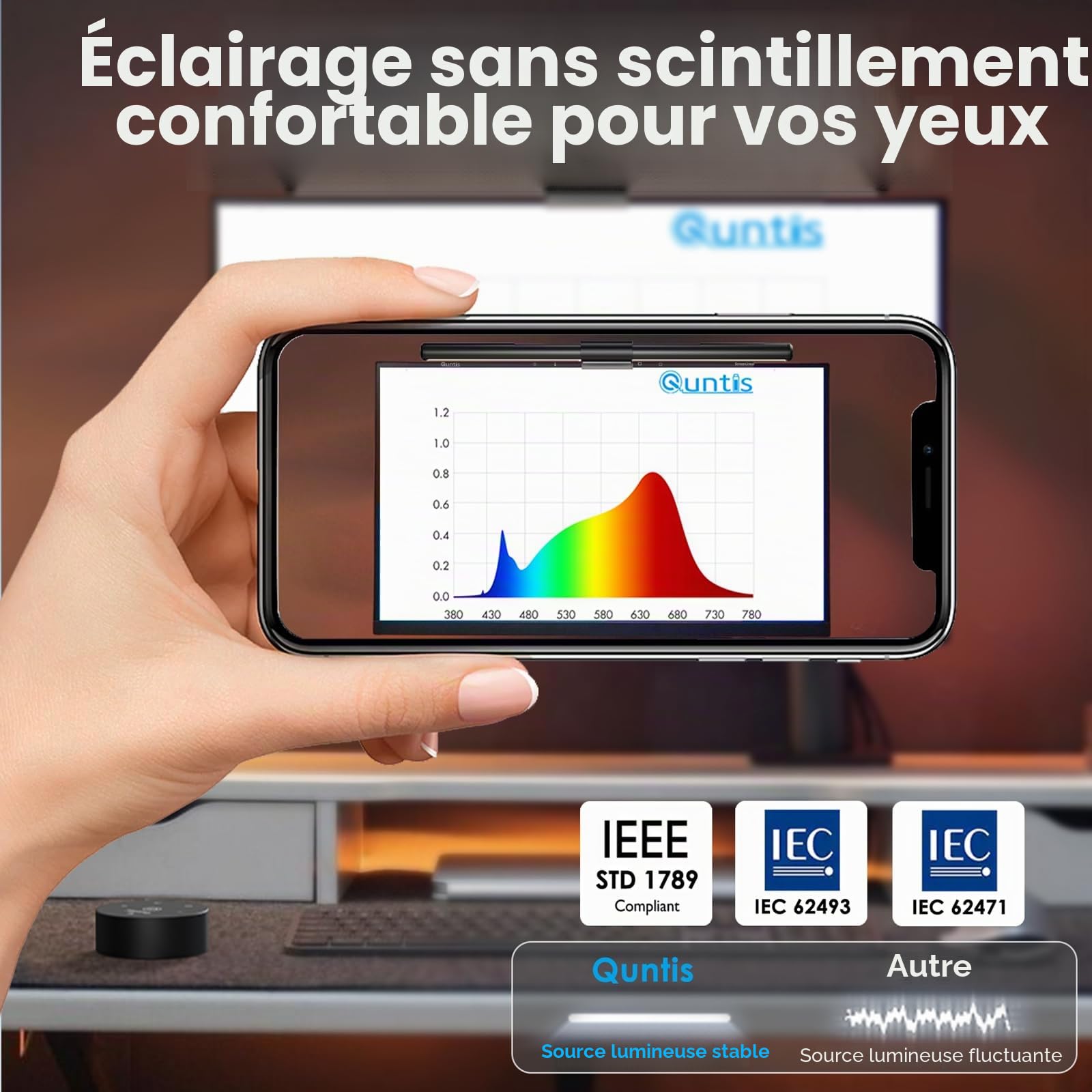 Quntis Lampe Ecran PC avec Télécommande Double Réglage, Lumière Ecran Réglable Gradation Automatique, LED USB Lampe d'Ordinateur 40CM Monitor Light Bar Eclairage pour Bureau Gaming