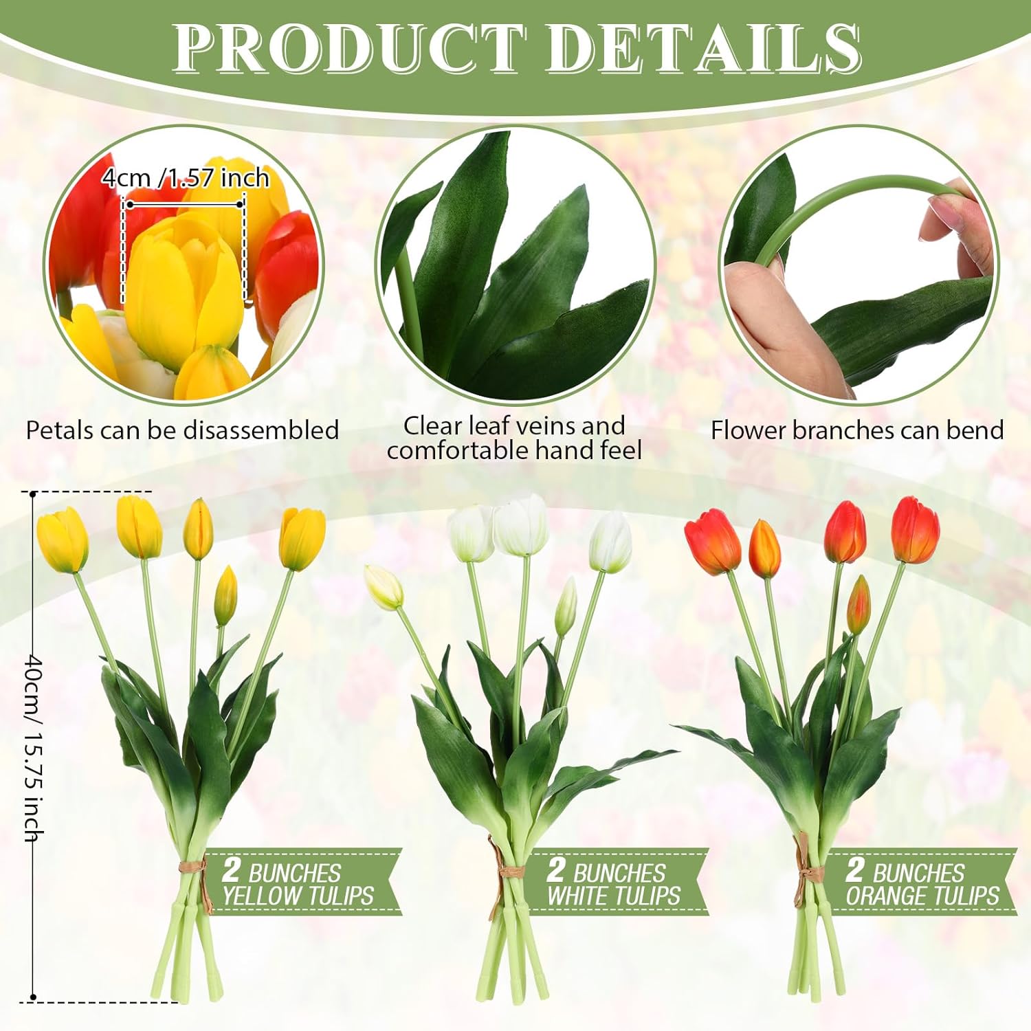 Riceshoot 6 Bunches Artificial Tulips Flowers 30 Pcs Faux Tulips Bouquets Arrangements Realistic Flowers for Office Wedding Party Kitchen Decoration(Warm Color)
