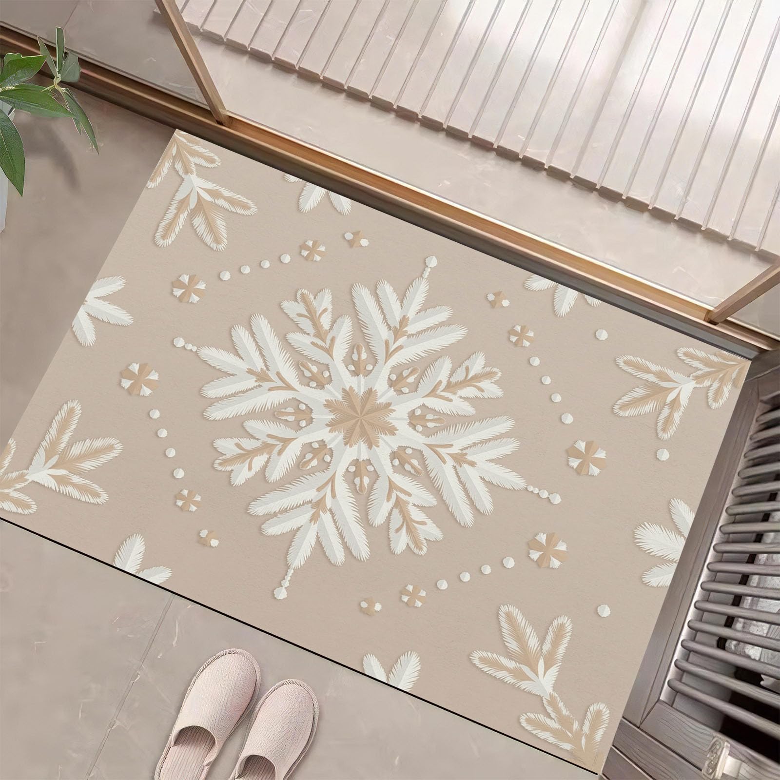 Tapis d'entrée 50x80cm abstrait beige pour sécuriser et décorer le sol