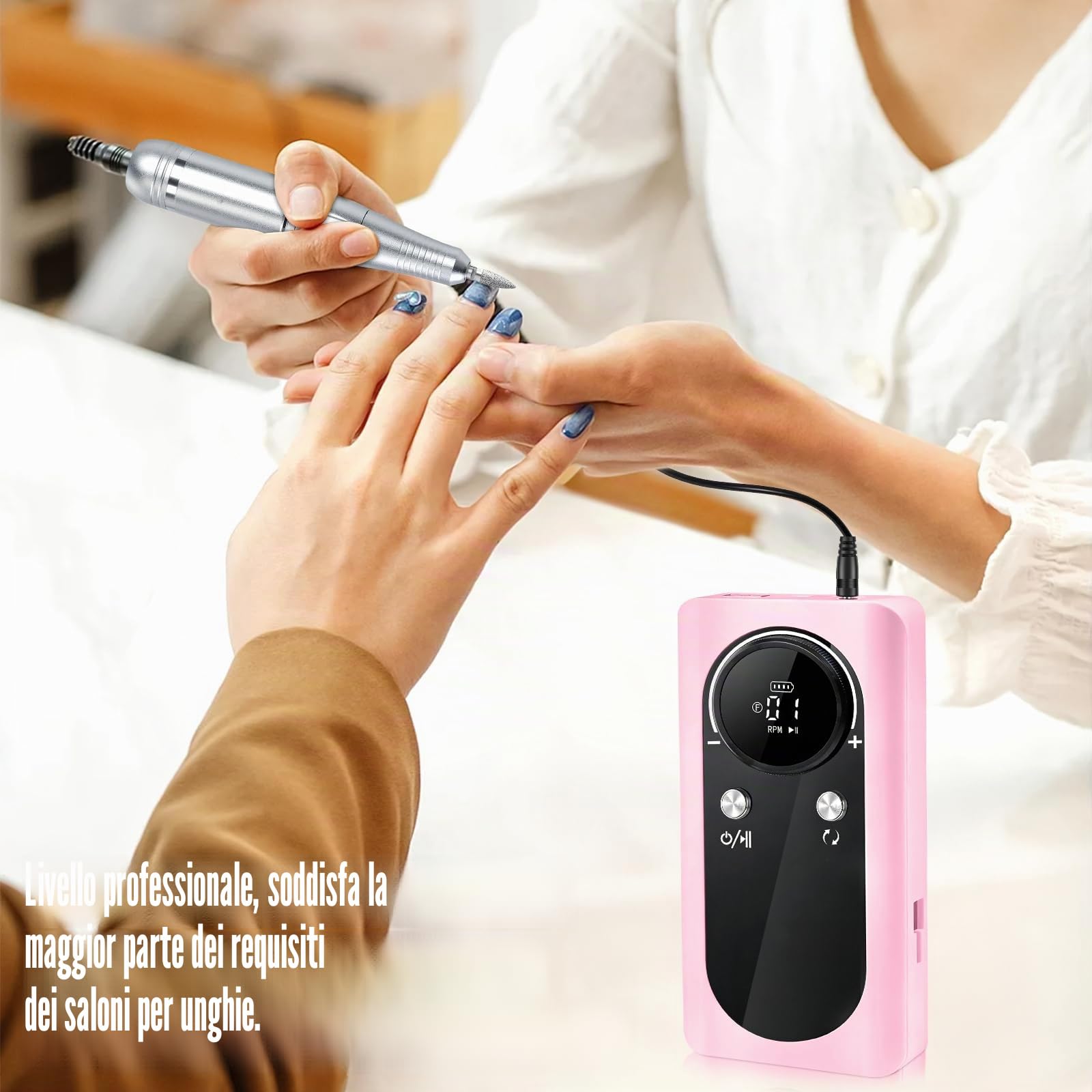 Fresa per Unghie Professionale 45000 Rpm, 13 in 1 Lima Unghie Elettrico Con Display Lcd, Velocità Regolabile, Portatile,Ricaricabile Micromotore, Kit per Manicure E Pedicure