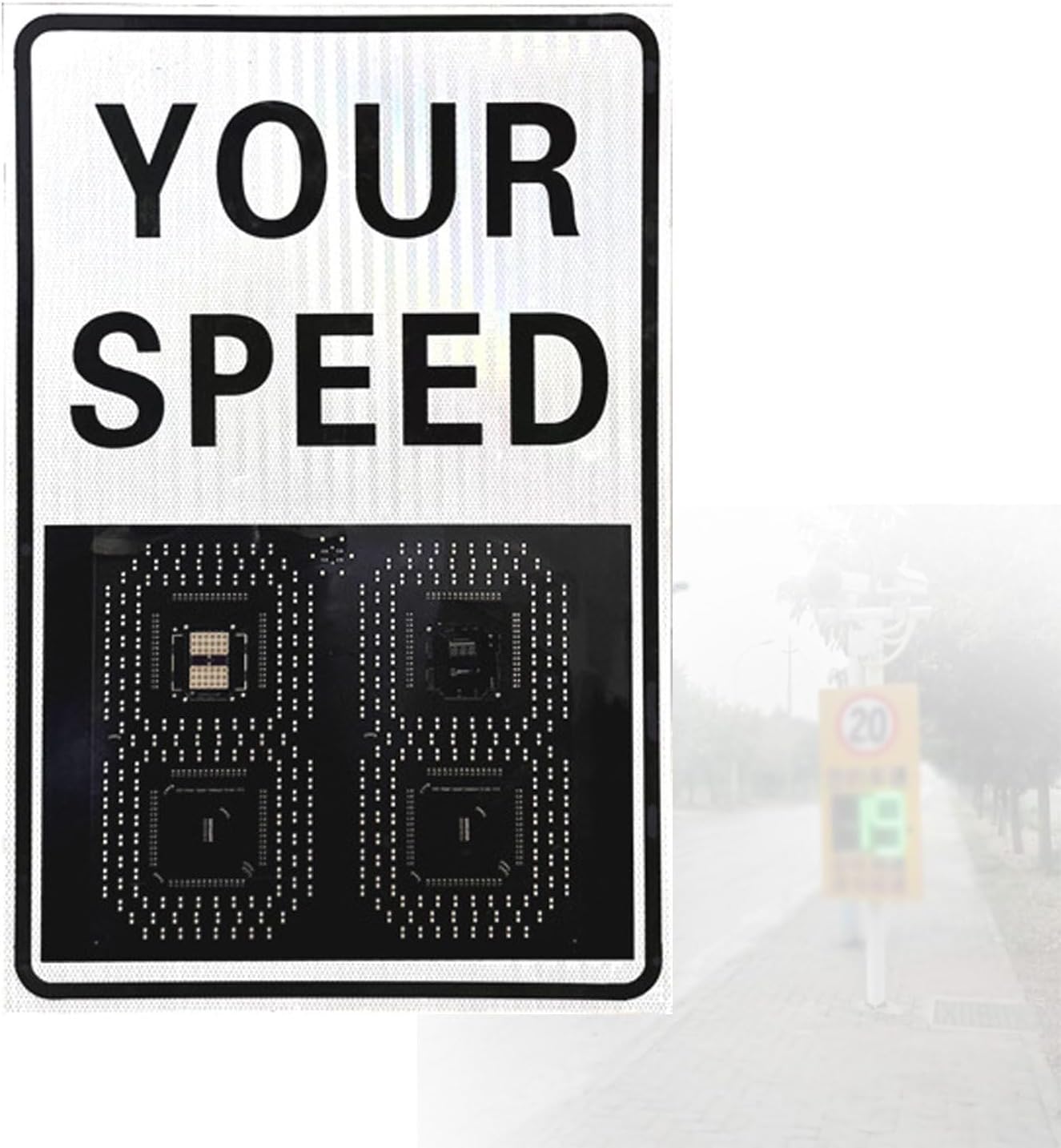 Radar Speed Sign, Solar Panel/Mains Electricity, Speed Display with Waterproof, Easy to Mount, Four Lanes of Speed Measurement Yellow-50 * 70cmSolarenergy