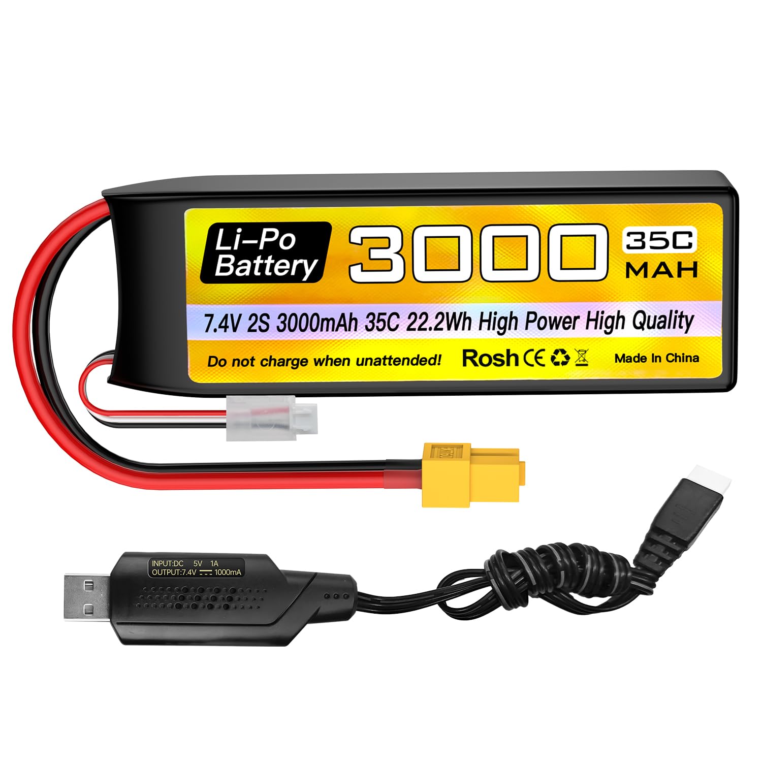 ZYGY 2S Lipo Battery 7.4V 3000mAh 35C XT60 Plug with USB Charging Cable for RC Car Truck RC Boat RC Quadcopter FPV Drone