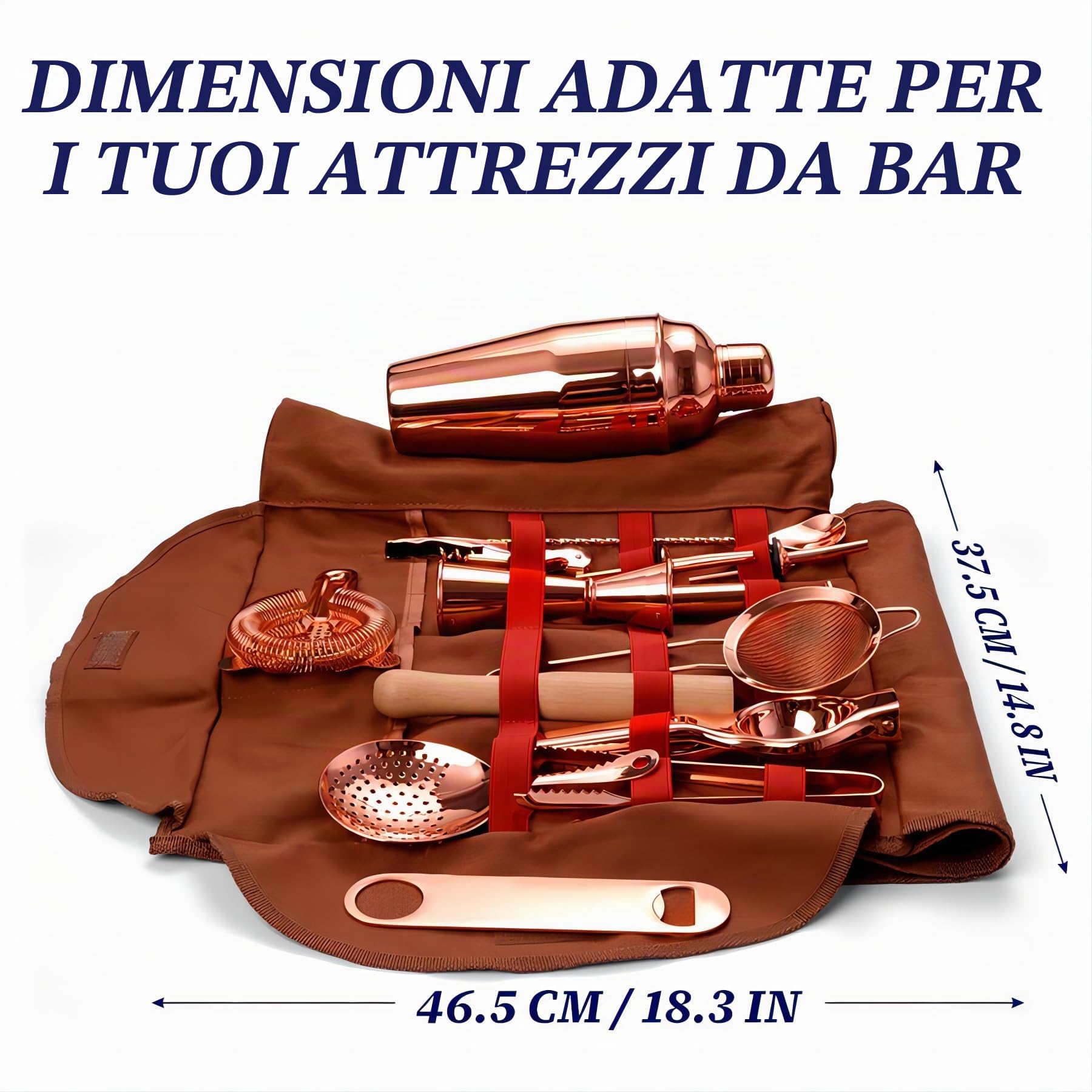 Borsa kit da barista viaggiatore, set di attrezzi da bar professionale con 17 pezzi, set da bar portatile in tela cerata con tracolla per servizio al bar, feste, viaggi in campeggio