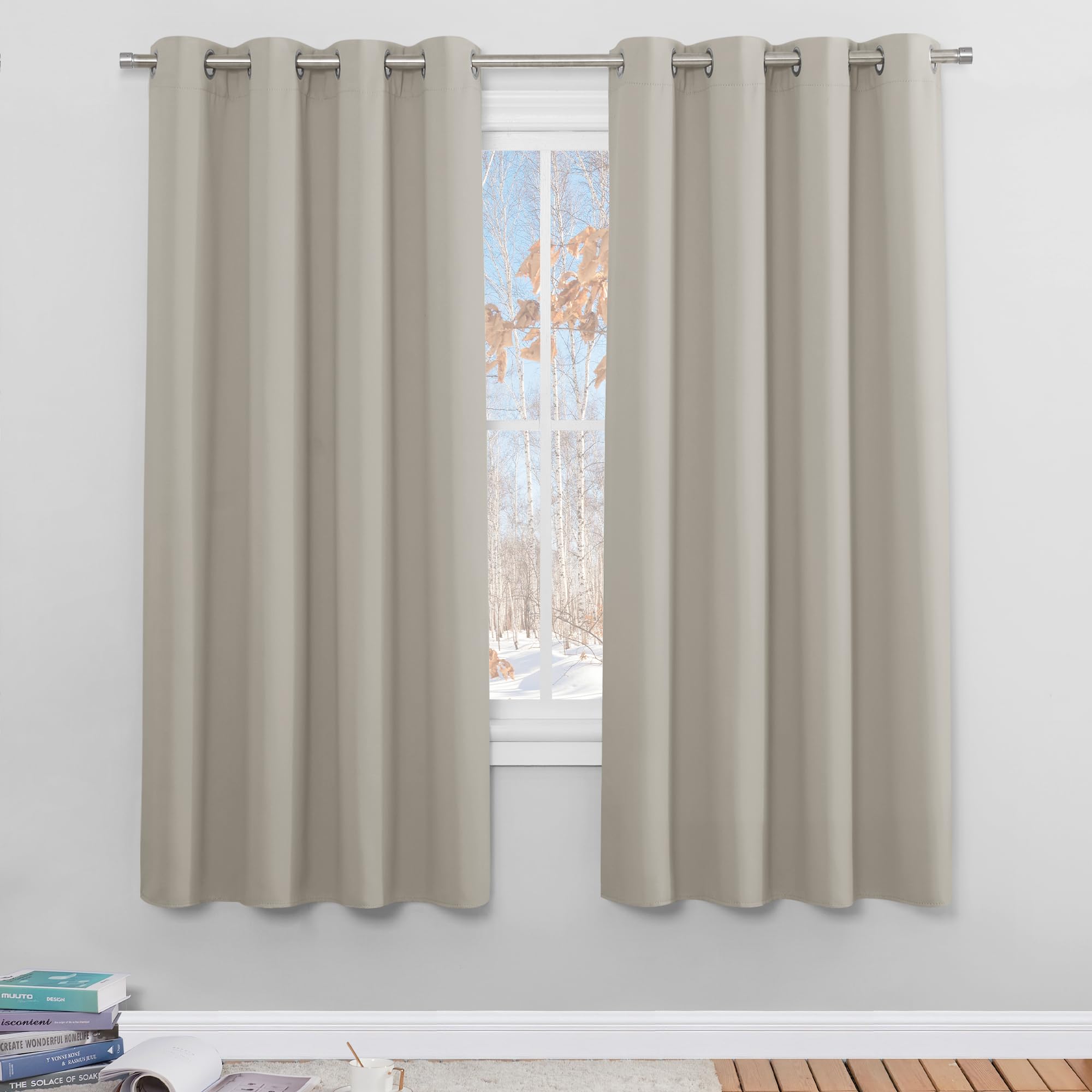 PONY DANCE Natural Thermal Insulated Curtains for Bedroom, Eyelet Energy Saving & Sunlight Blocking Curtains