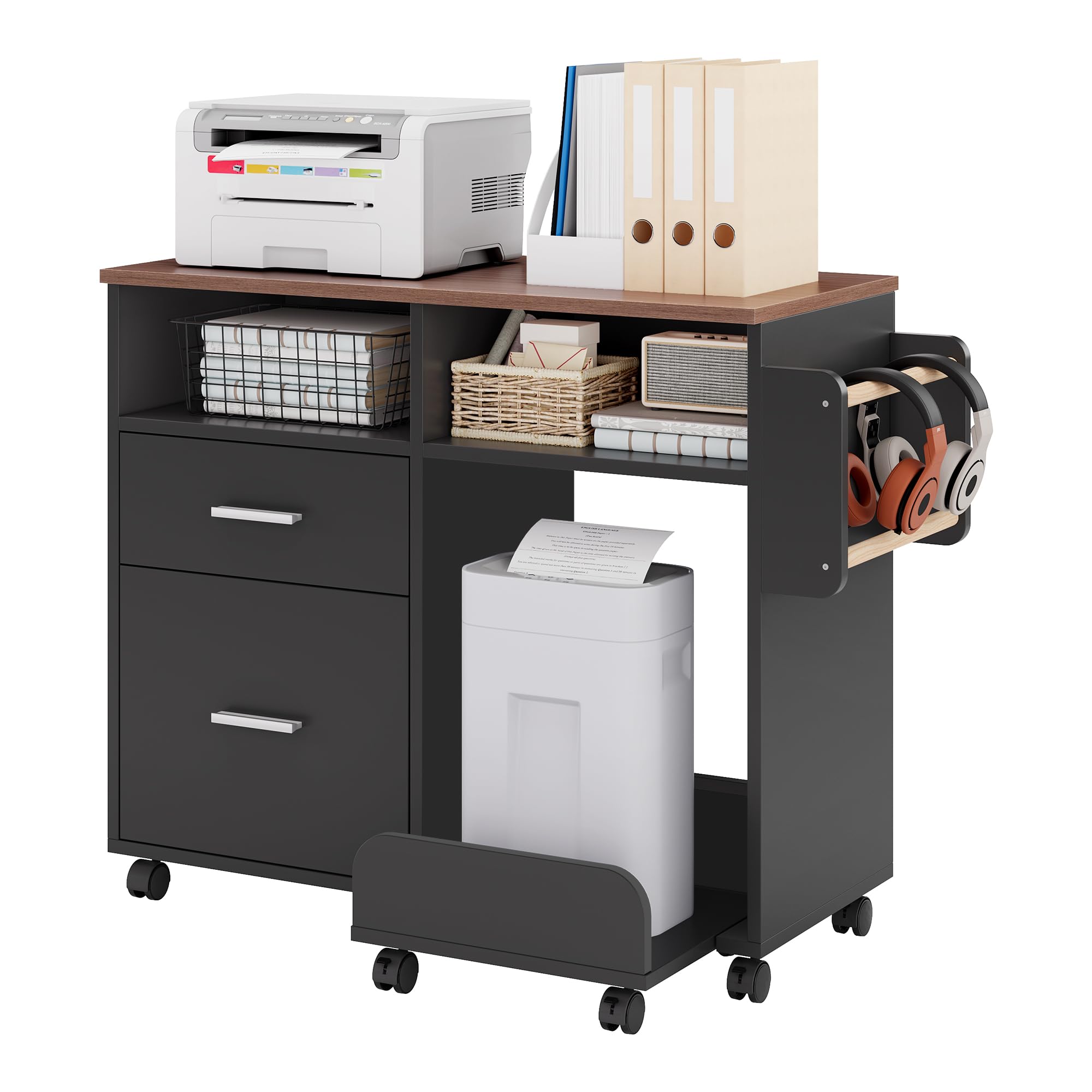 YITAHOME Mobile schedario con base rimovibile e asta per appenderlo, organizer con 10 ruote, armadietto per casa e ufficio, nero
