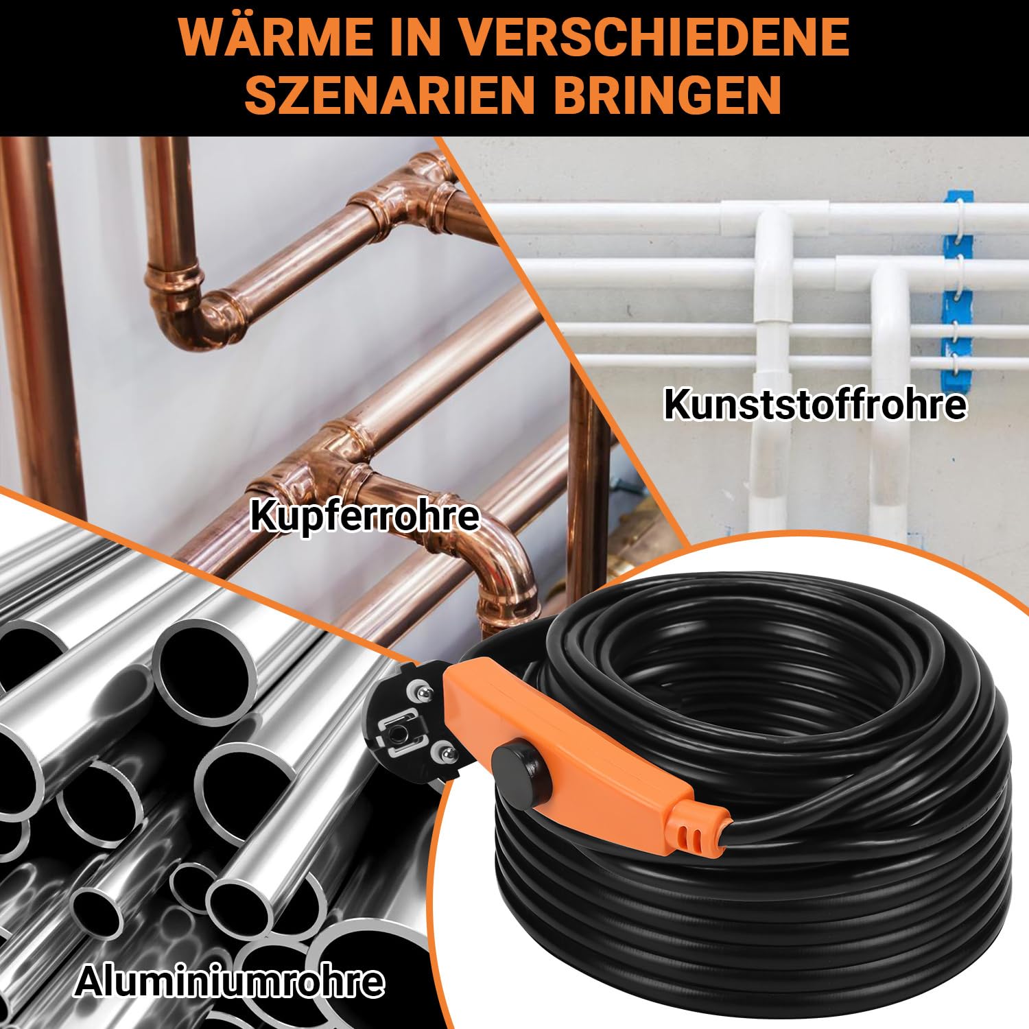Sonnewelt Câble Chauffant Antigel 288W 18m 16W/M Noir Étanche pour Tuyauteries Extérieur