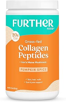 Pumpkin Spice Collagen Peptides Powder with Lion’s Mane Mushroom – 100% Grass-Fed, Hydrolyzed Type 1 & 3, 20g of Collagen per Serving, Supports Skin, Hair, Nails & Focus, 9.88 Oz