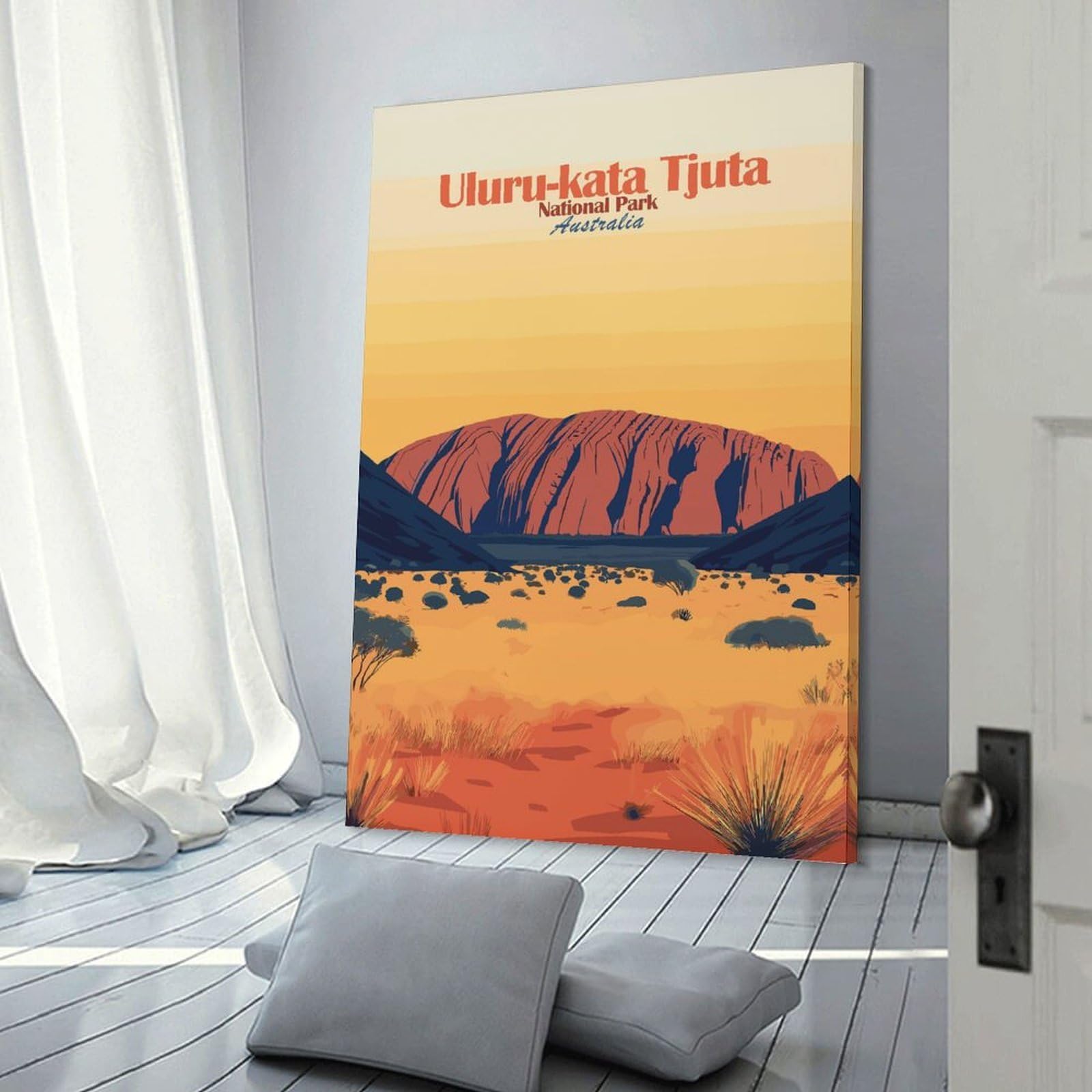 Junmoney Frame-Style-1 Uluru-Kata Tjuta National Park Canvas Wall Decor 20X30inch(50X75cm), For Small Homes, Bedrooms Or Open Spaces, Stylish Wall Art For Fresh Spaces
