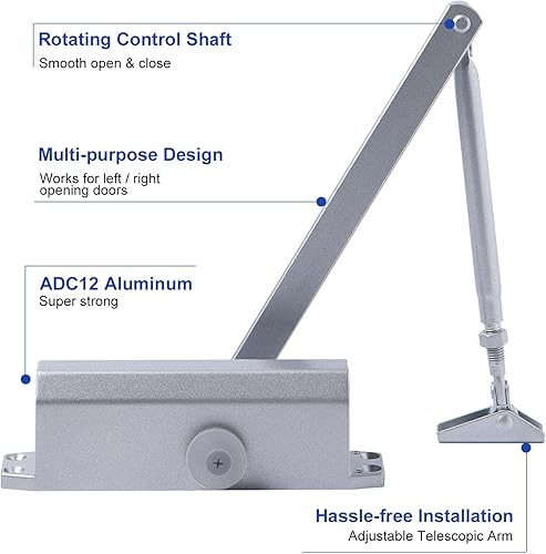 Miniatura 2 de Cierrapuertas automático hidráulico de resorte residencial de grado 3, cerradores ajustables automáticos de aluminio