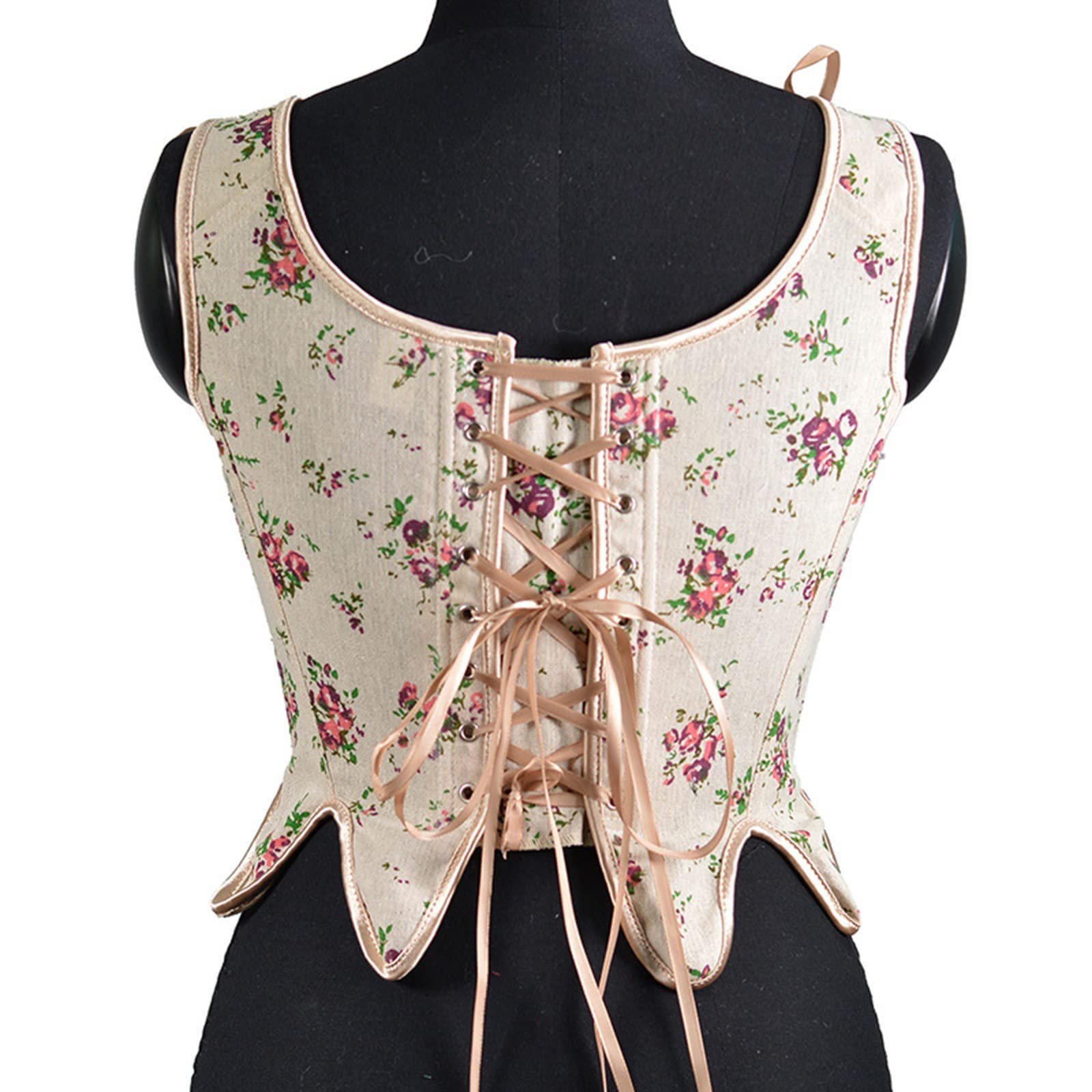 Corsetto da donna rinascimentale, sotto il seno, retrò, stampa floreale, corsetto con lacci, top con spalline, gilet modellante, canottiera regolabile, stile burlesque