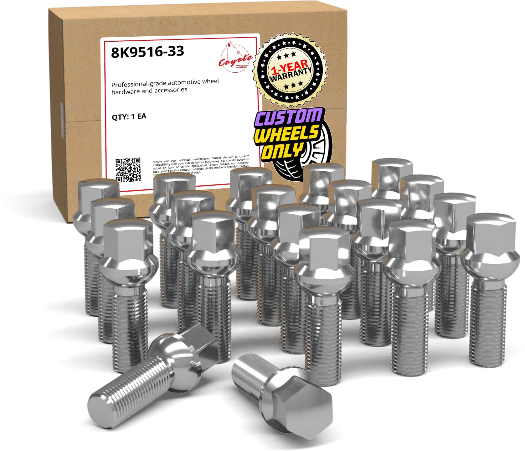 Wheel Accessories Parts 20 Pcs M14 x 1.5 Thread OE Style Large Ball Seat Lug Bolt 17mm Hex 33mm Thread Length Chrome Finish Fits Mercedes-Benz CL-Class G-Class ML-Class S-Class S-Class AMG SL-Class