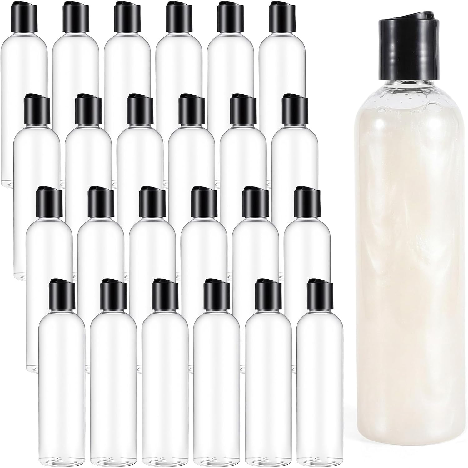 24 Pcs 8 Oz Clear Plastic Empty Bottles, Squeezable Refillable Travel Containers with Disc Top Caps for Lotions, Body Soap and Creams, BPA Free