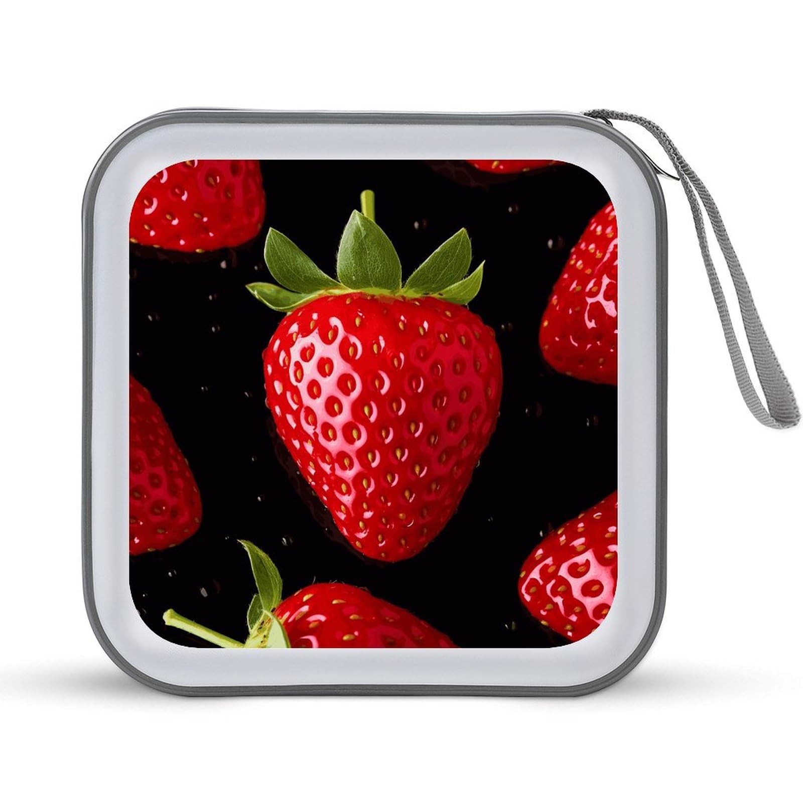 JTREHY 40 Sheets Capacity CD Case Storage Bag,Strawberry Printed Portable Zipper CD DVD Case Holder Large Capacity CD Wallet for Car, Home, Office, Games Disc, Audio Music