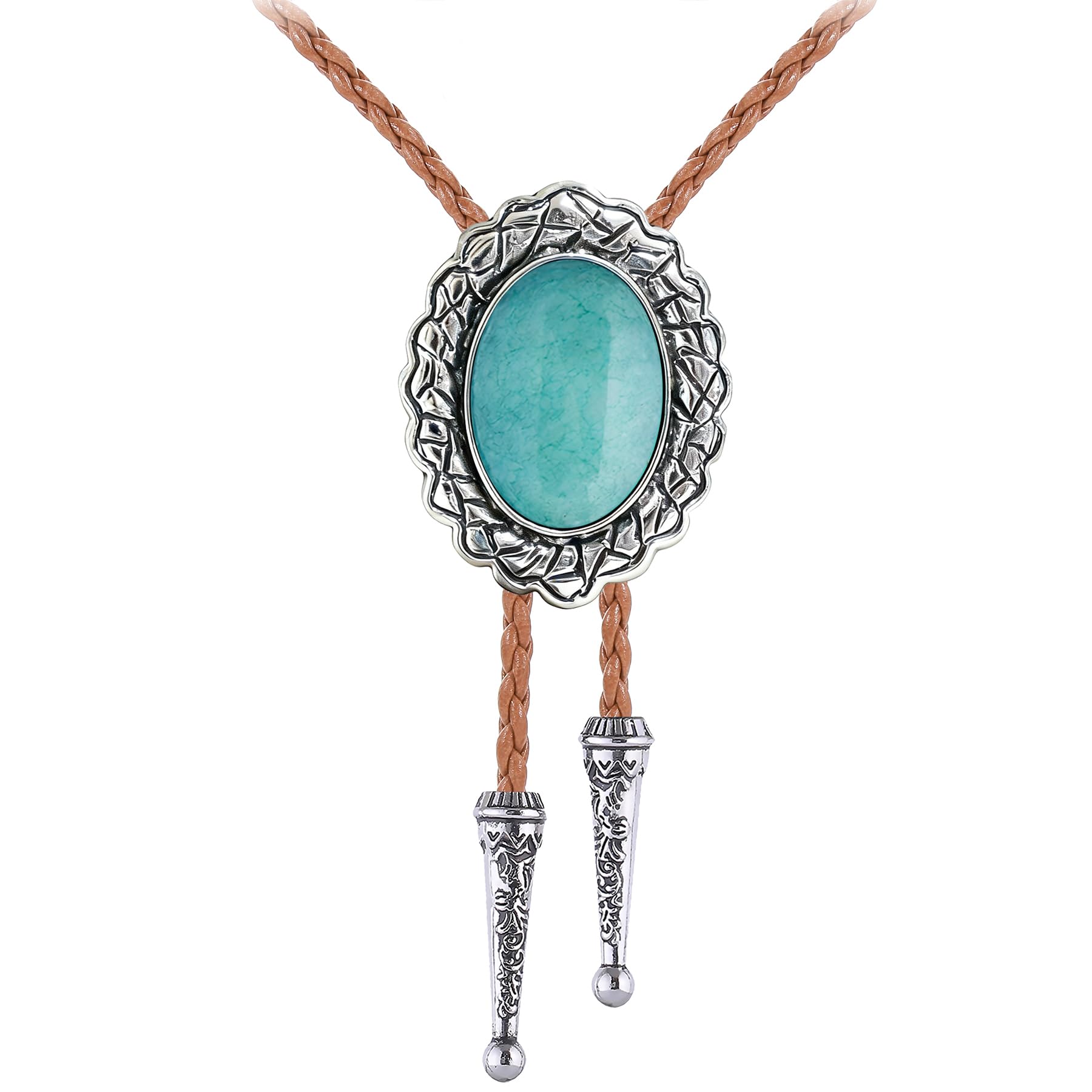 Jeilwiy Bolo Tie for Men Real Stone Westwern Cowboy Ties Silver Bolos Women Leather Necktie Gift for Birthday Christmas
