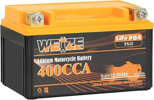 Weize Batería de litio YTX9, 400A LiFePO4 para motocicleta YTX12, 12V 4AH YTX7 ATV, UTV, tractor, generador, scooter, embarcación personal, Seadoo,