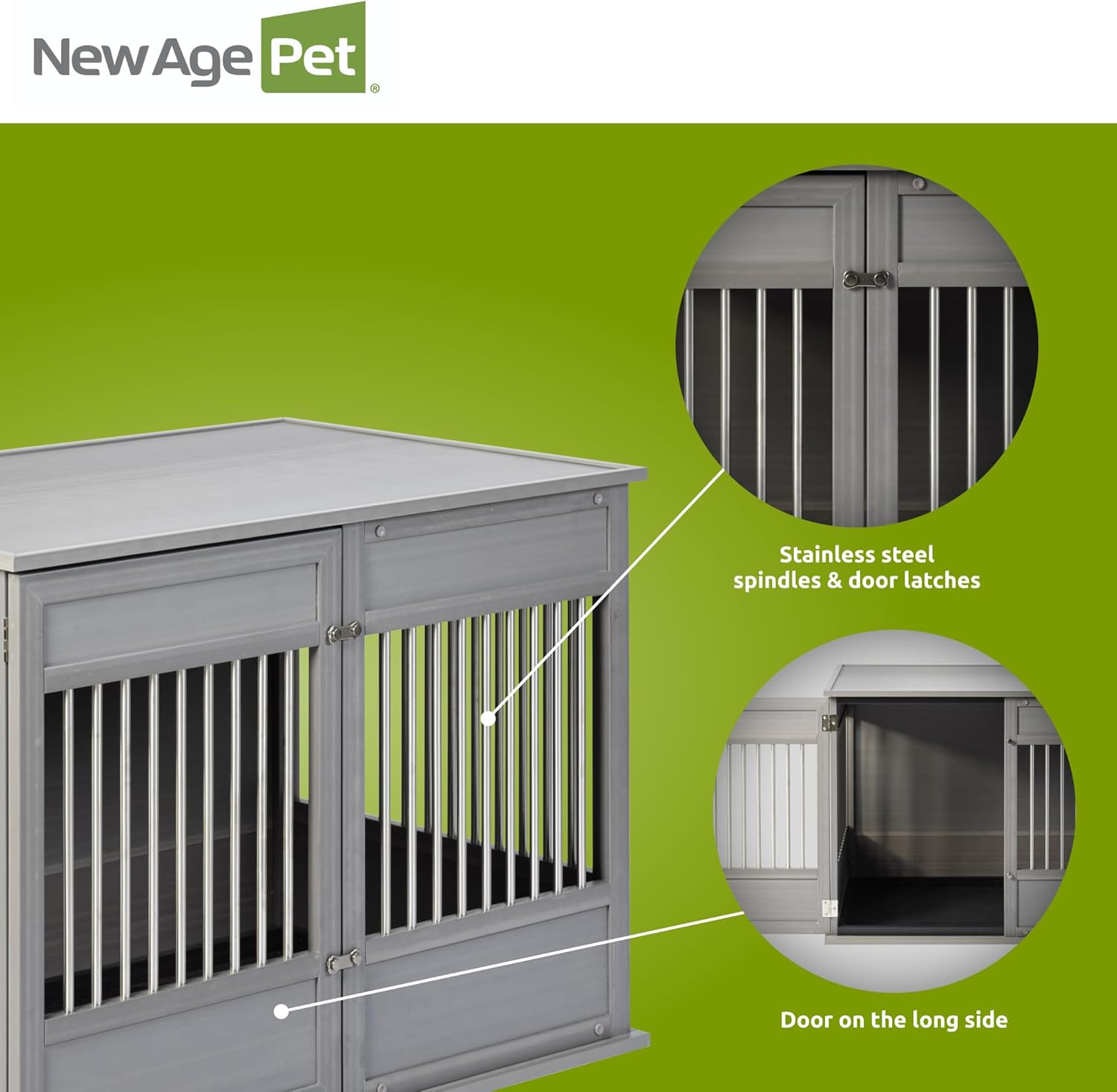 New Age Pet ECOFLEX Horizon Dog Crate & End Table, Modern Slatted Indoor Dog Kennel for Medium, Large & XL Dogs, Durable Composite, Grey, X-Large