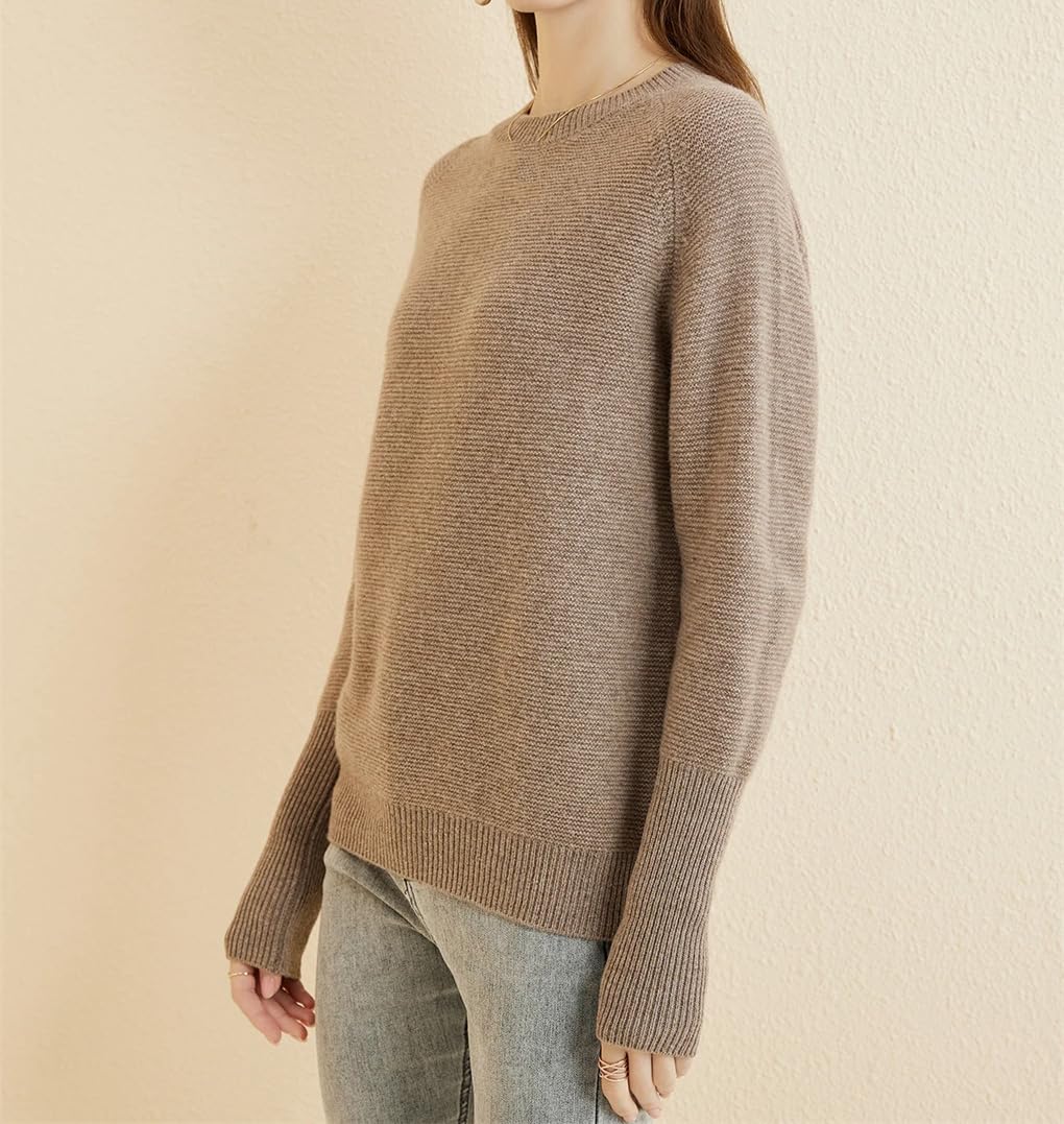 Maglione da donna in lana con scollo rotondo, per autunno e inverno, caldo, morbido, casual, lavorato a maglia
