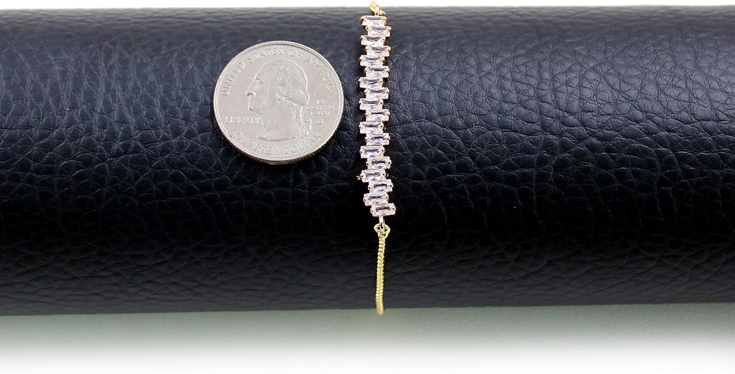 Gold Plated Adjustable Slider Chain Ankle Bracelet Rectangle Cubic Zirconia Tennis Bracelet Valentines Jewelry Gifts for Women - Image 7