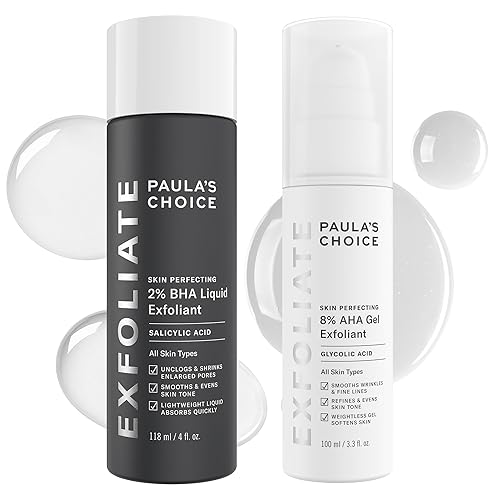 Paulas Choice -SKIN PERFECTING - Exfoliantes de gel AHA al 8 y 2 BHA líquidos Duo-faciales para puntos negros agrandados arrugas y líneas finas