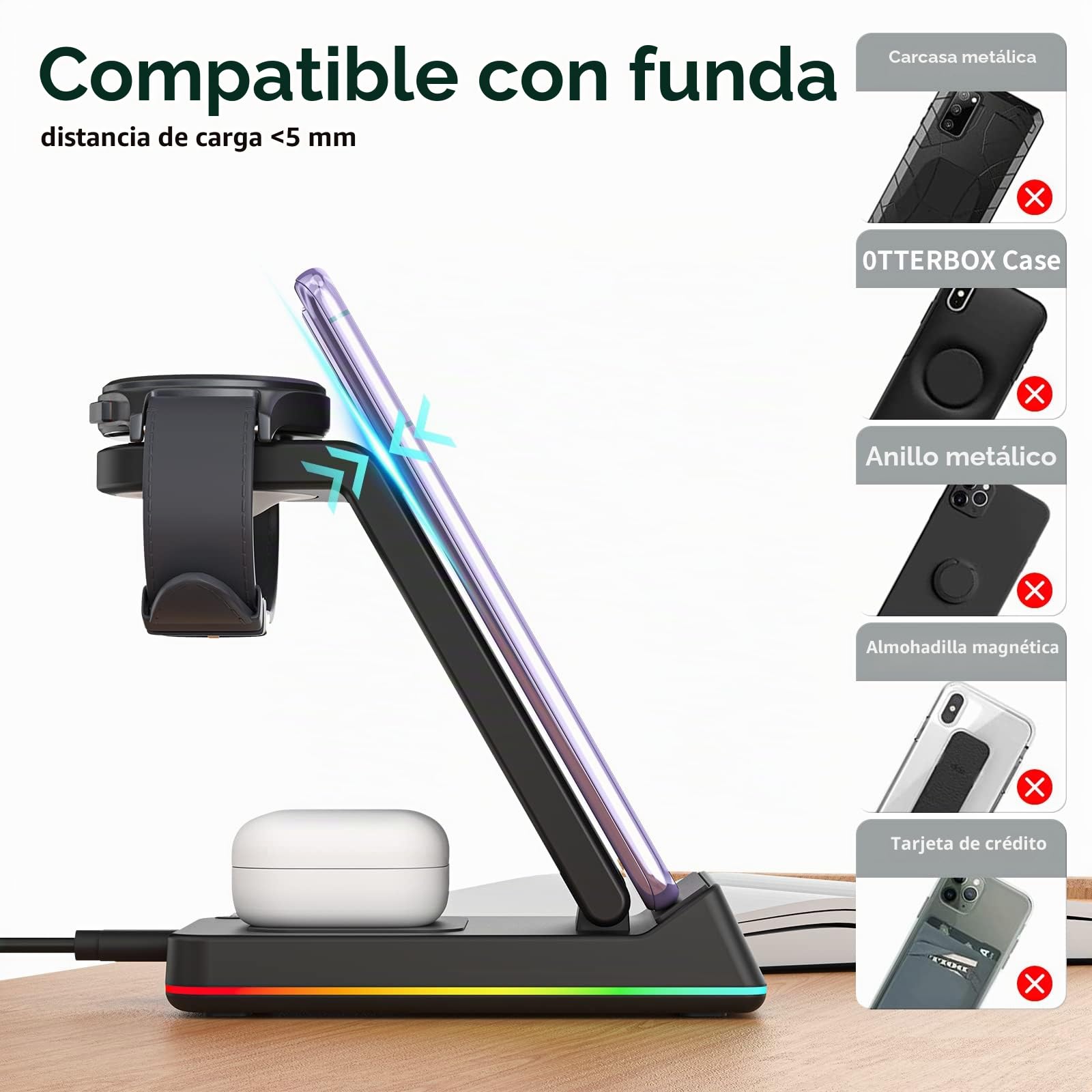Cargador Inalámbrico Rápido Stand 3 en 1 para Samsung S24 S23 S22 Ultra S24 S21 S20 Galaxy Buds+ Pro,Wireless Charger für Galaxy Watch 5/5 Pro/4/3/Active 2/1