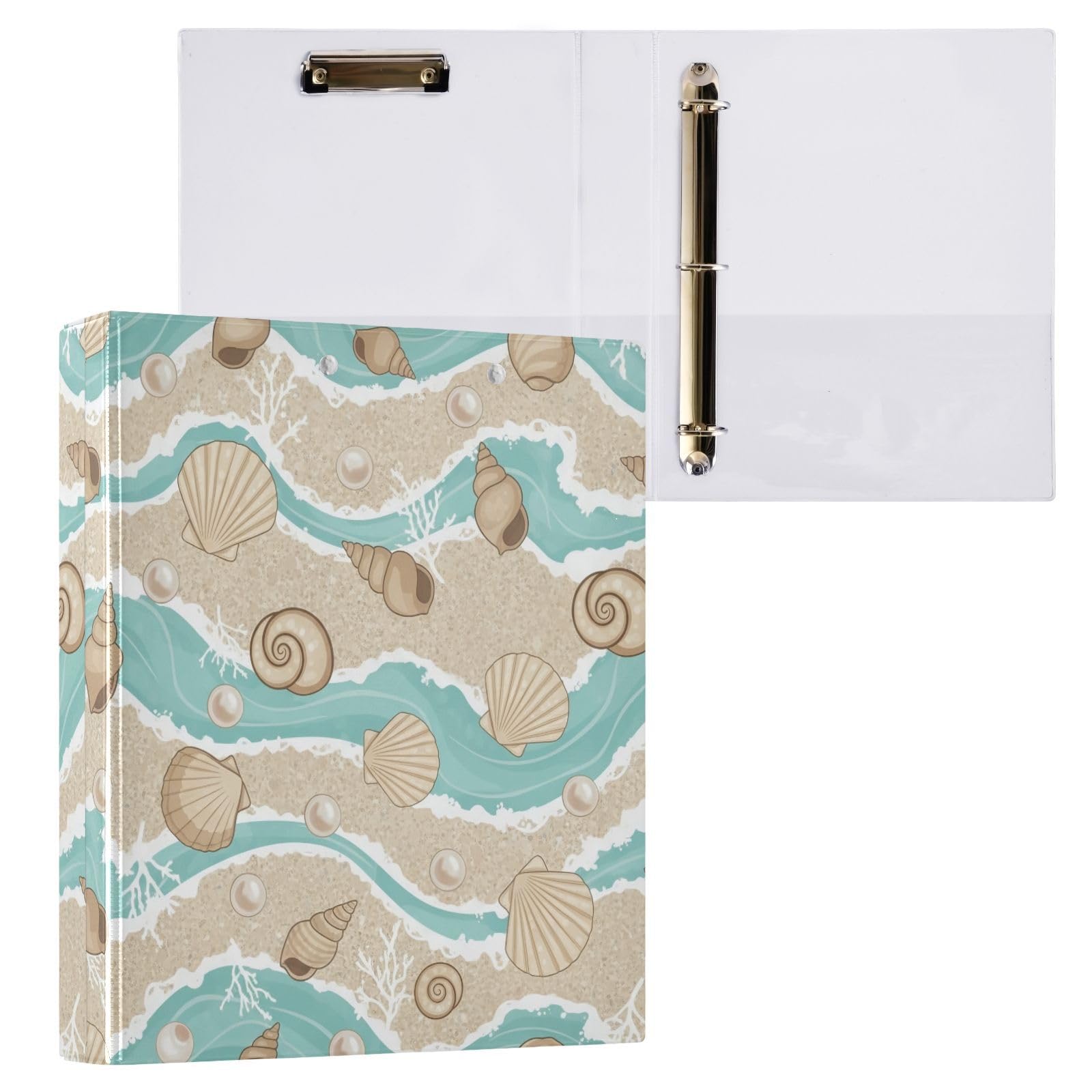 Retro Beach Shell - Carpeta de 3 anillos de 3 anillos de 1.5 pulgadas, carpeta de anillos en D, paquete de 2 | Con portapapeles y bolsillos, para escuela, universidad, oficina