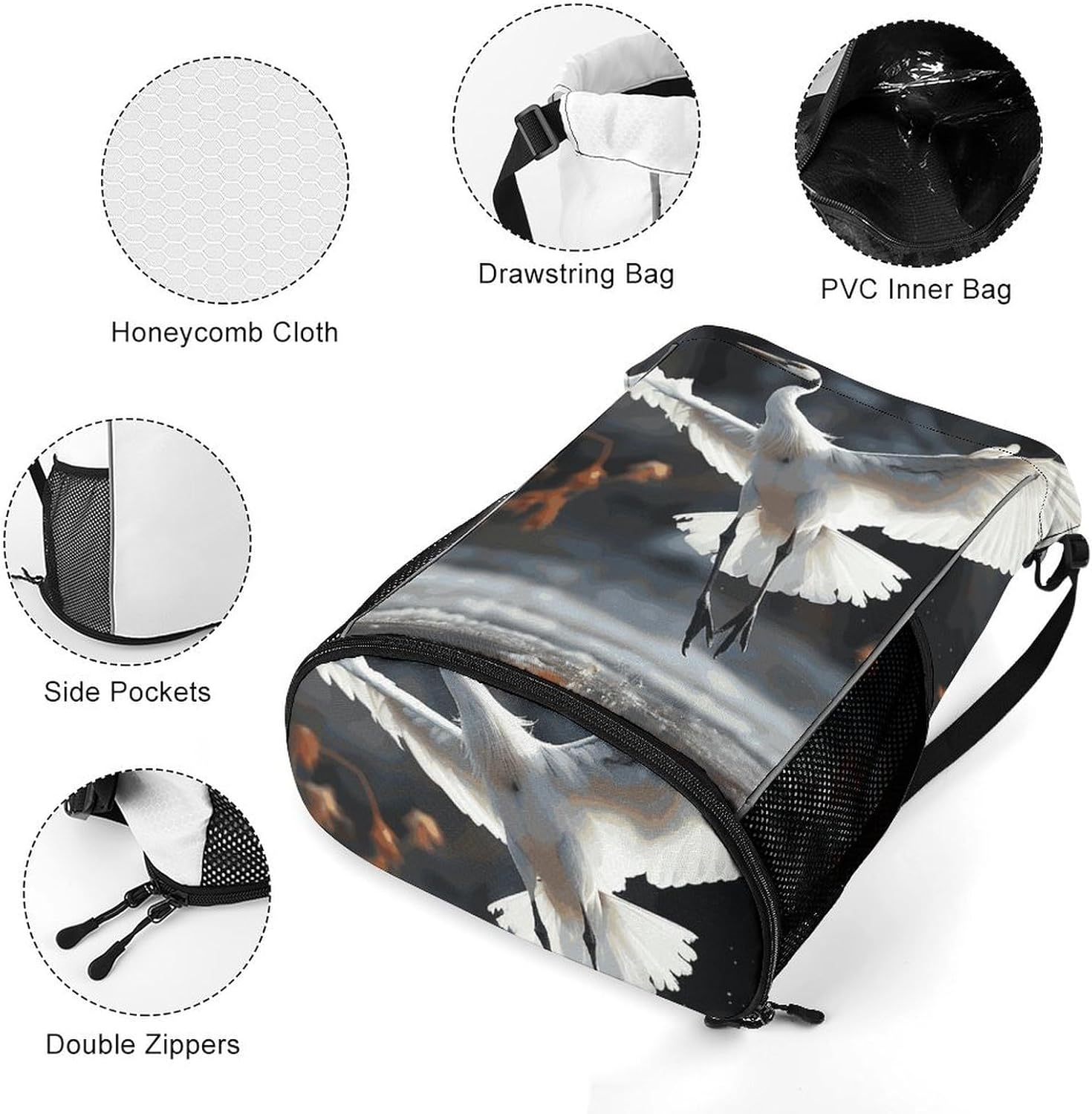 Drawstring Backpack Sports Gym Swim Bag with Shoes Compartment Crane Dancing Stuff Sack