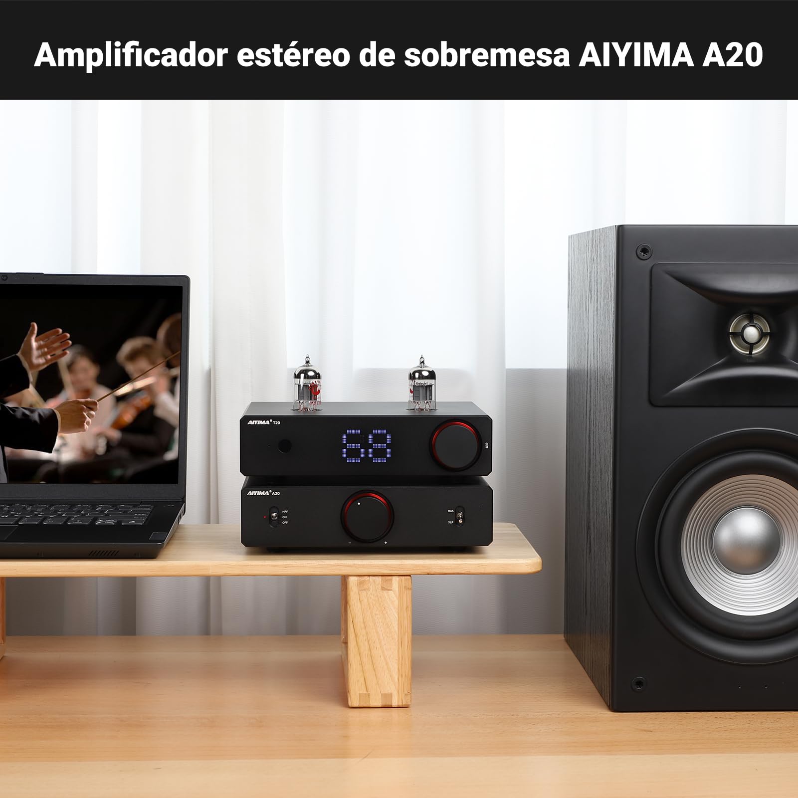 Amplificador estéreo balanceado AIYIMA A20 con Ajuste HPF Home HiFi 2.1 Amplificador de Clase D de Escritorio TPA3255 PFFB con Entrada RCA/XLR y Entrada de Disparo de 12 V para Altavoces pasivos