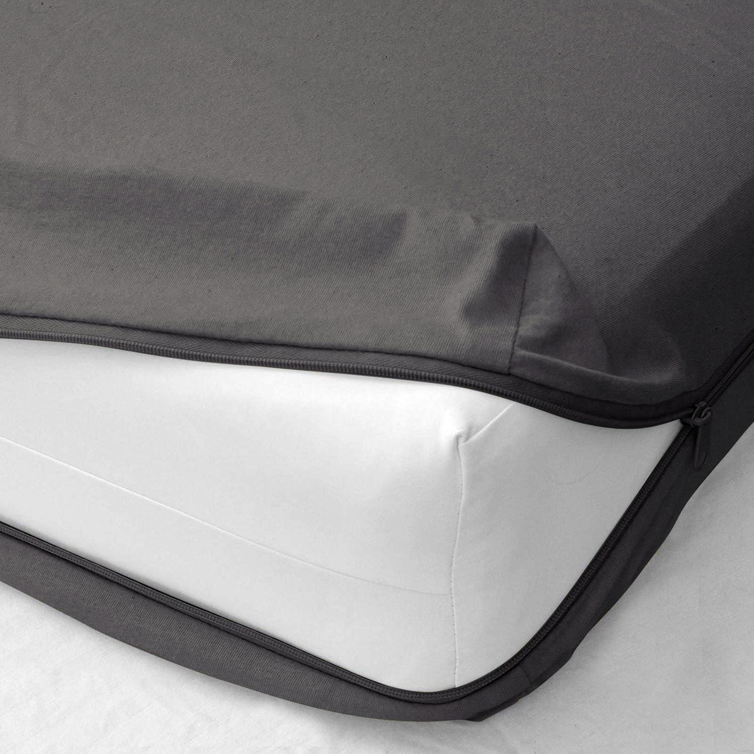 Pure Dreams 100% Egyptian Cotton 1 Piece Zipper Fitted Sheet, Deep Pocket of (32 Cm) Soft Mattress Protector, 400TC-Dark Grey Solid, Double 140 x 190 Cm