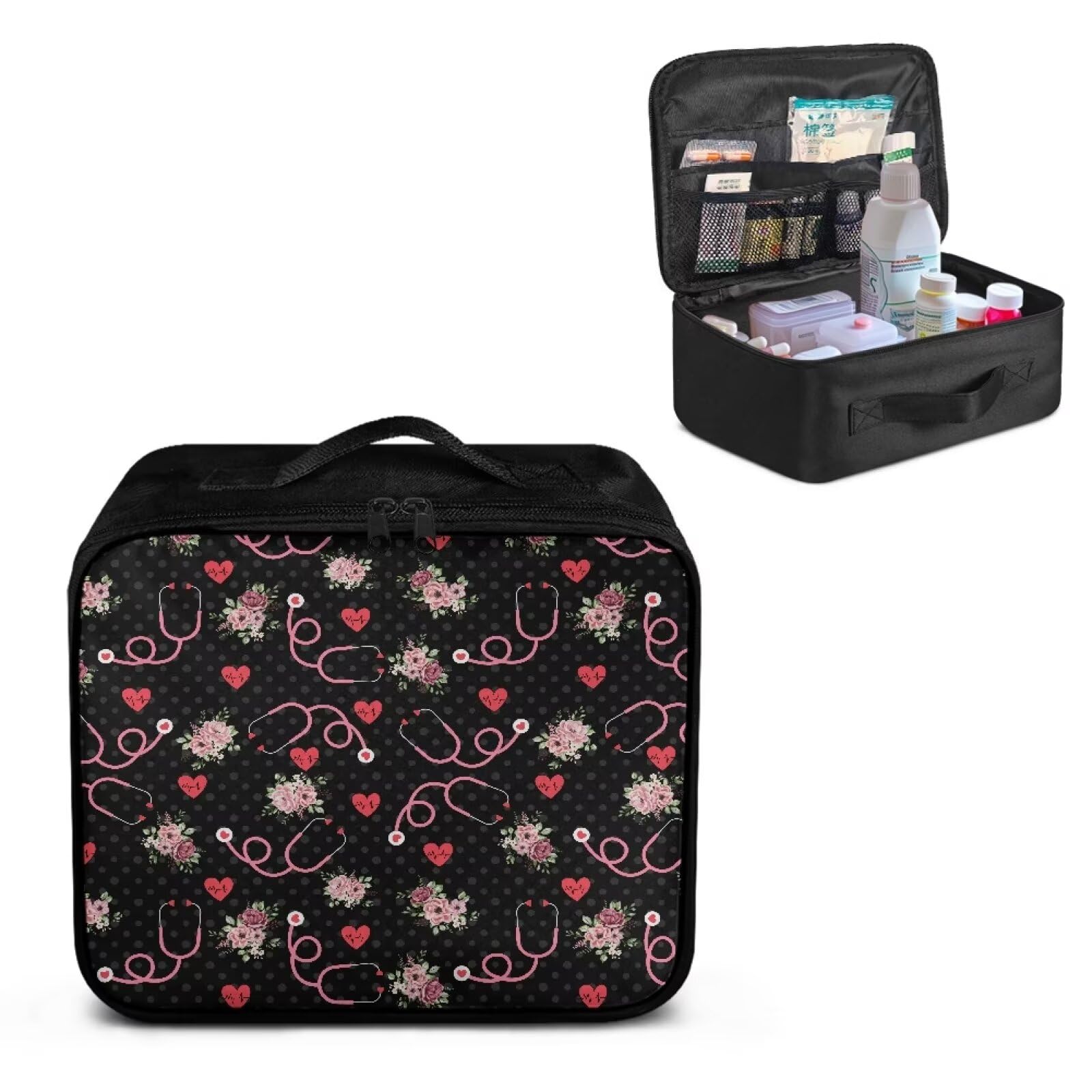 Uorisanigo Large First Aid Bag Empty Rose Floral Emergency First Aid Kit Pouch Empty Portable Medical Bag First Aid Pouch for School Car Outdoor Camping Hiking Travel Emergency Organizer