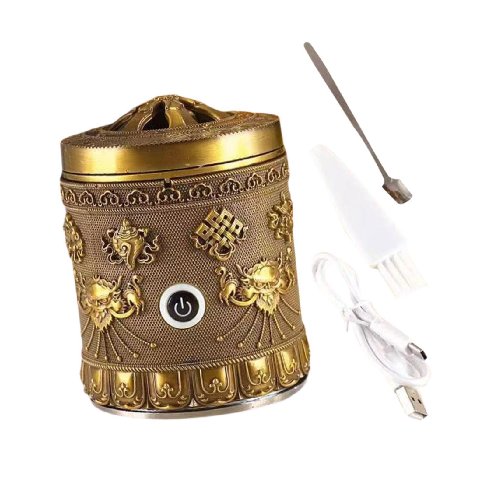 IOIUSKKU Ornamento in metallo per stanza, cucina, caffetteria, casa, porta incenso ricaricabile tramite USB, professionale, Bronzo, 7.5 x 10 cm