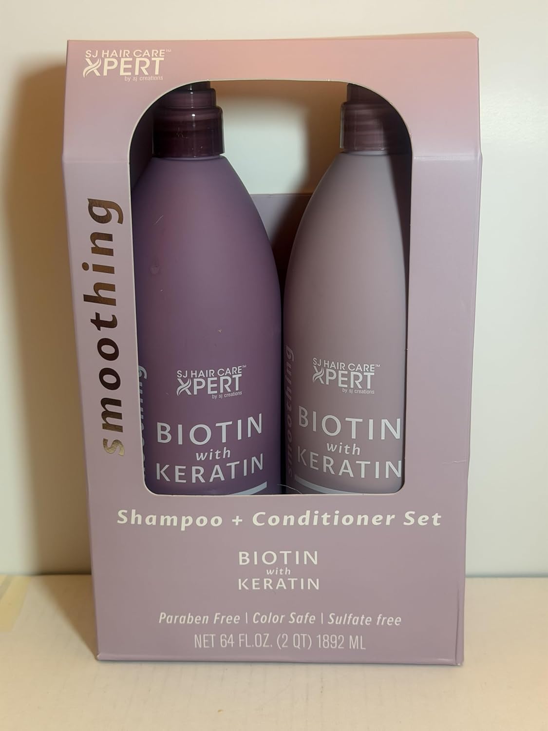 Biotin with Keratin Smoothing Shampoo and Conditioner Set, Paraben Free, Sulfate Free, 64 Fl Oz, 2 Pack