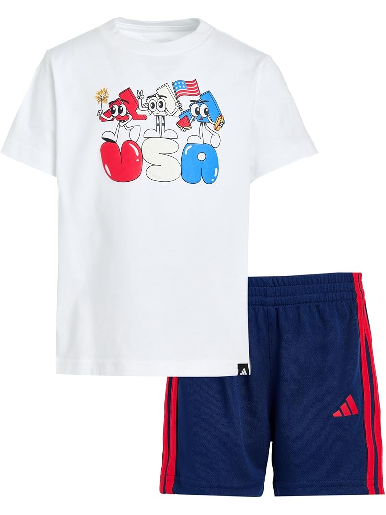 White adidas Graphic Cotton Tee & 3S Short Set (Infant)
