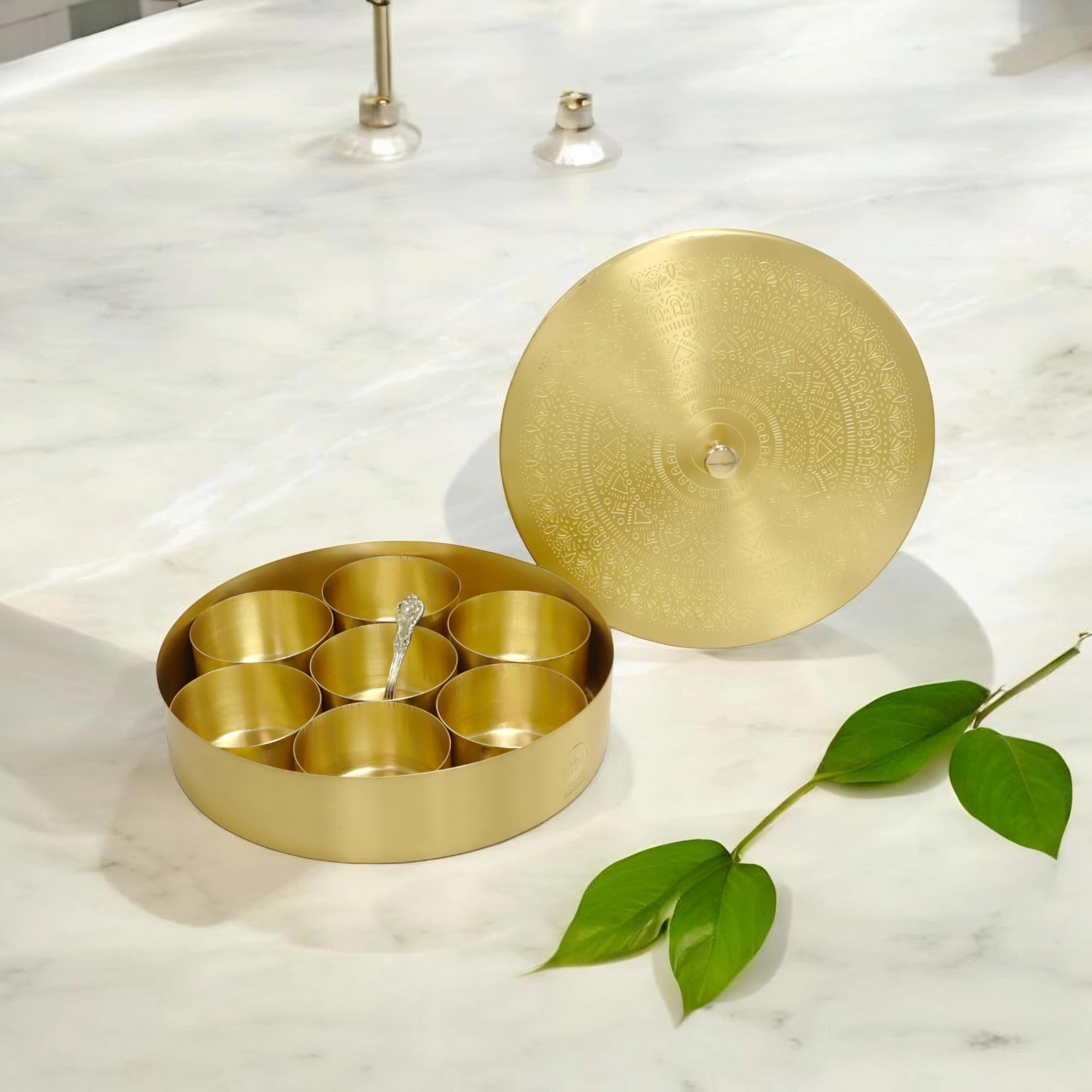 Buy Copper-Master Pure Brass Floral Spice Box for Kitchen with