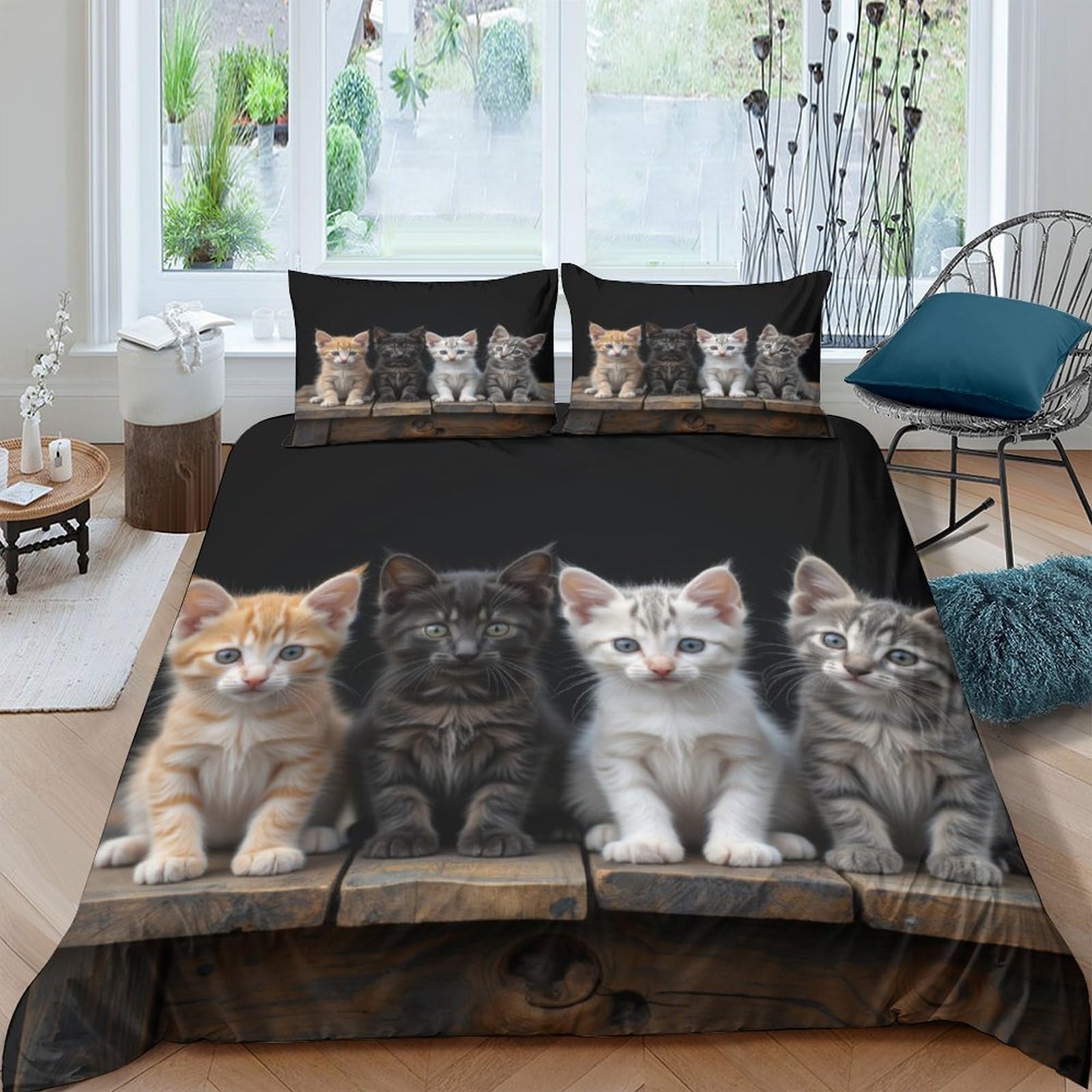 Ctjqhvkz Style-3 3D Printed Cute Kittens Fitted Sheet Microfiber Soft Breathable Tabby Cat Mattress Cover For Bedroom Guest Room Easy Care Single（135X200cm）