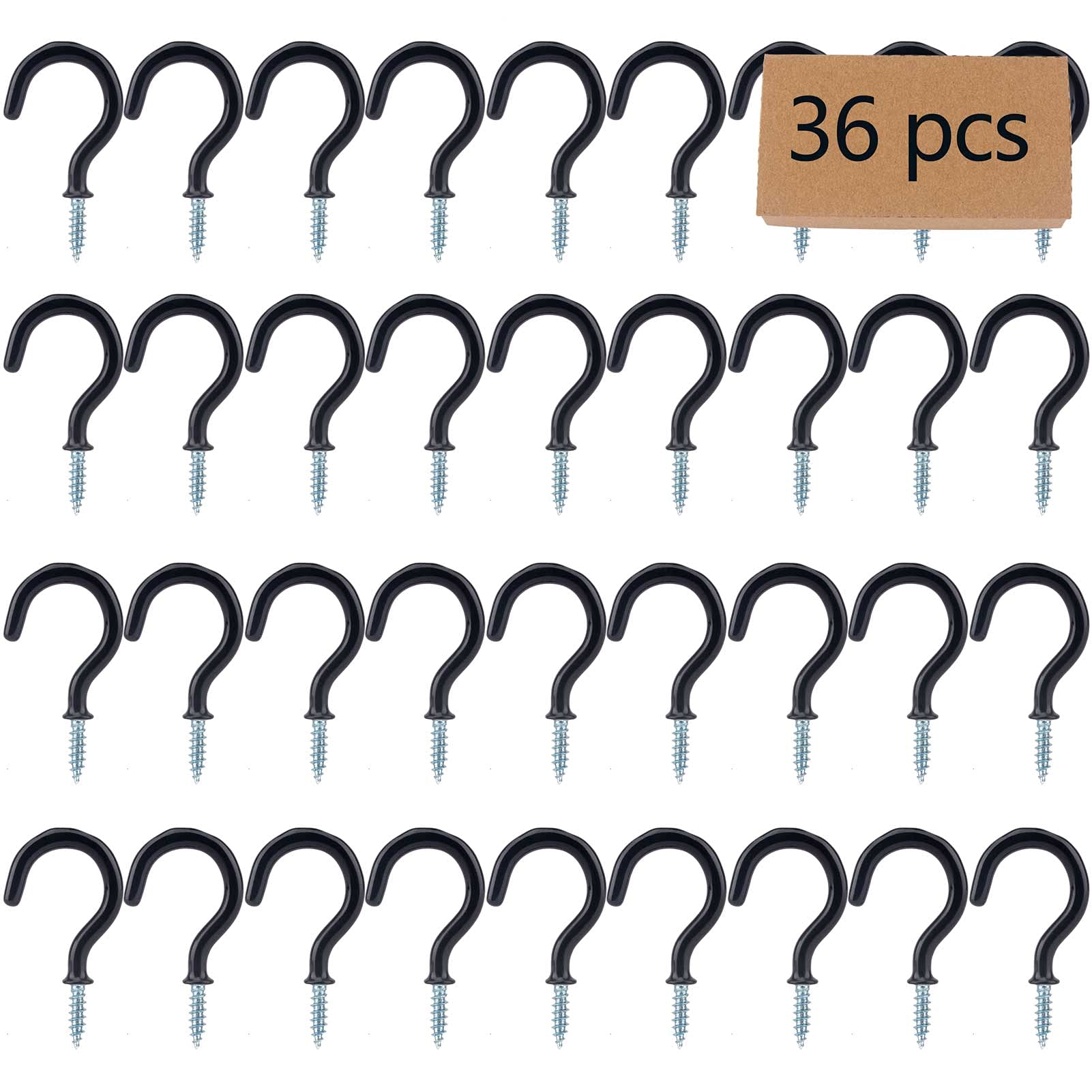 36PCS Metal Ceiling Hooks 1-1/4 Inch Multipurpose Vinyl Coated Screw-in Wall Hooks for Hanging Plants, Cups, Utensils, Lights and Stuff Great for Indoor & Outdoor Use
