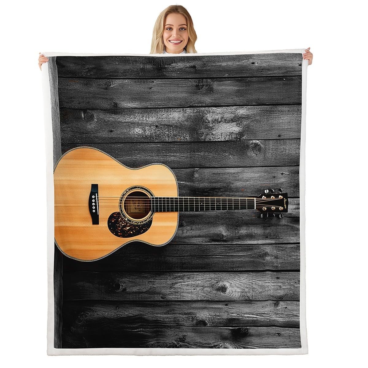 Feelyou Guitar Fleece Blankets for Kids Adults Rock Music Theme Plush Blankets and Throws 3D Guitar Print Blanket Musical Sherpa Blanket 60" x 80"
