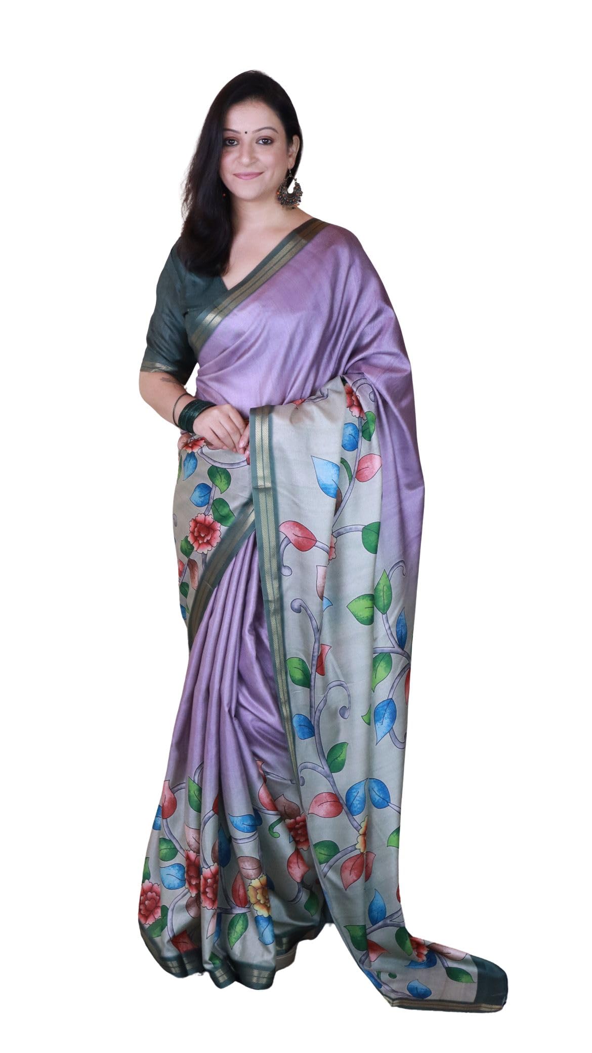 elite weaves Soft Tussar Silk Kalamkari Unique Printed Zari Woven Saree-picture-47
