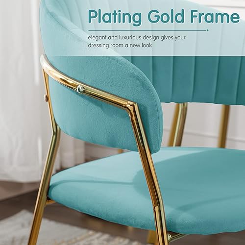 Miniatura 5 de Okeysen Juego de 4 sillas de comedor, sillas de cocina de terciopelo con patas de metal dorado, silla tapizada para cocina y comedor, silla de